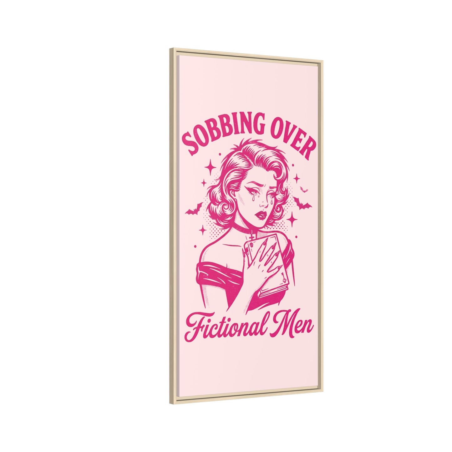 Framed Canvas Print — “Sobbing Over Fictional Men” Retro Pop Art