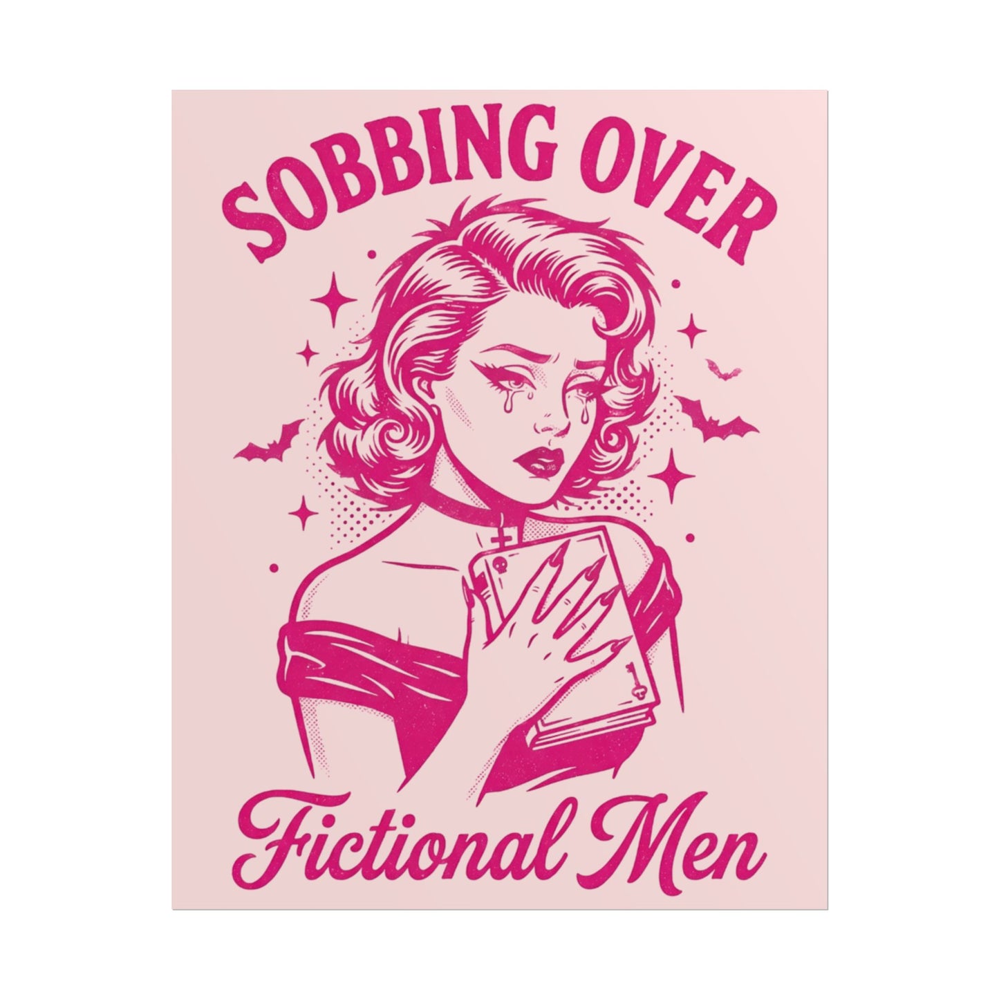 Rolled Poster — Sobbing Over Fictional Men Retro Pop Art Bookish Wall Art