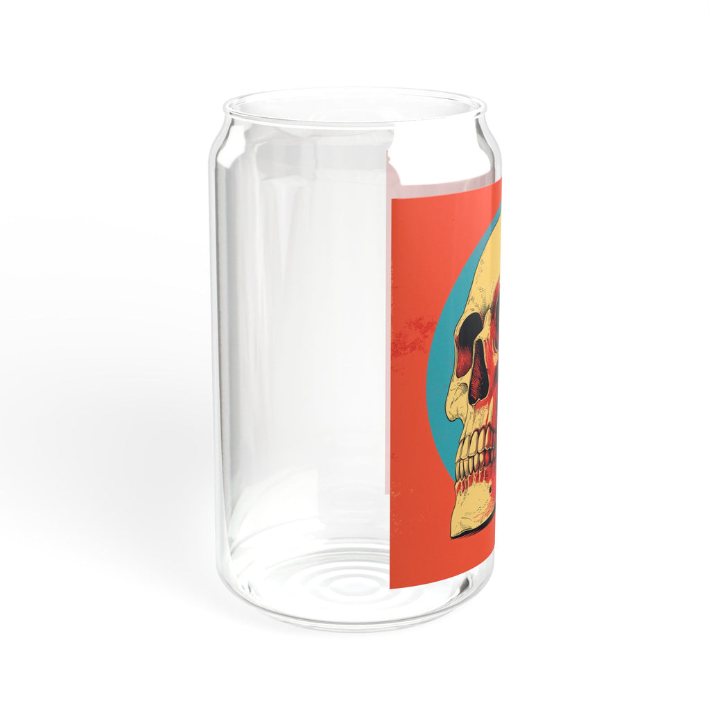 Retro Skull Sipper Glass | Vintage Gothic Skull Glass Can | 16oz Iced Coffee Cup with Bamboo Lid & Straw | Halloween Drinkware | Alt Gift