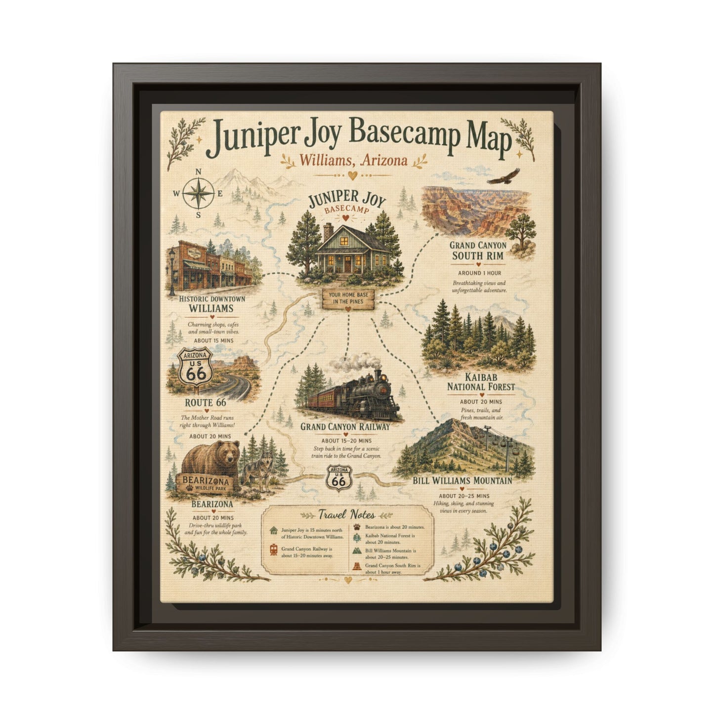 Juniper Joy Basecamp Map Framed Canvas Print