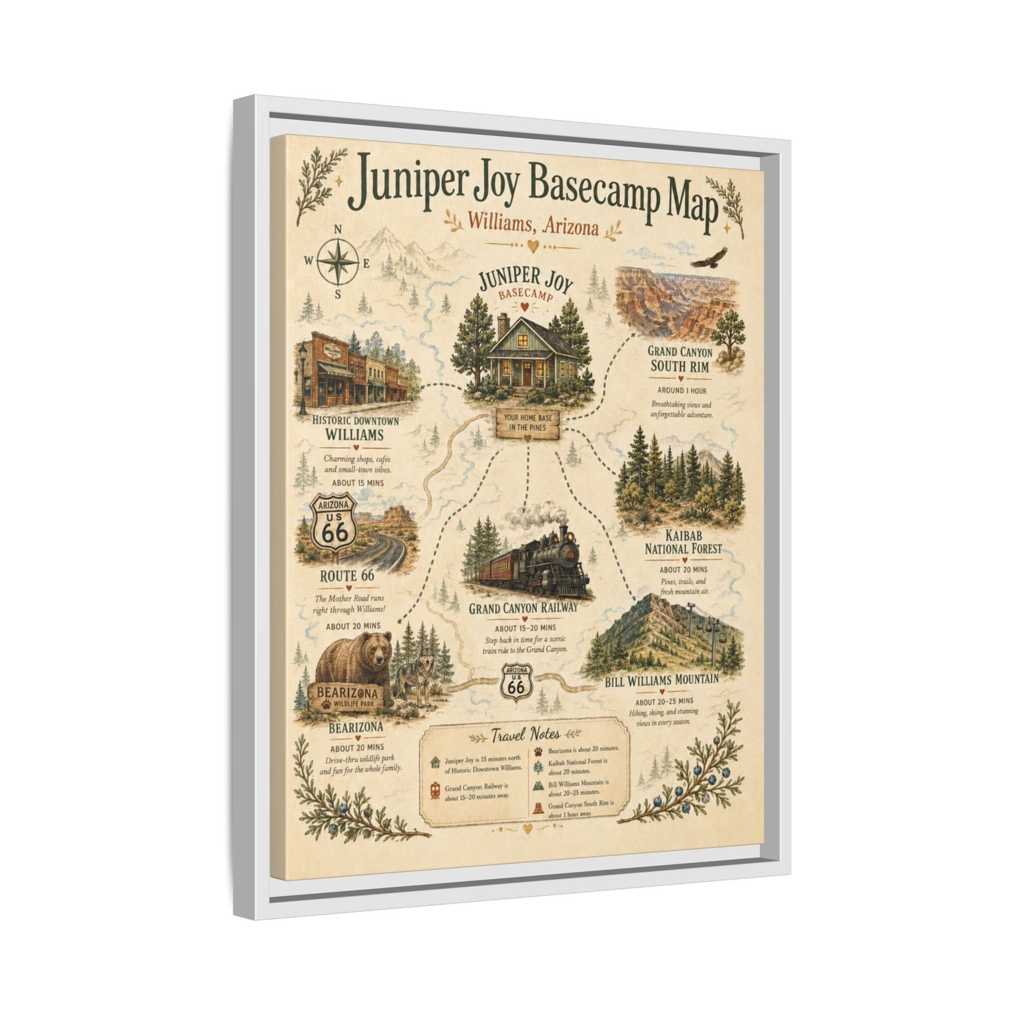 Juniper Joy Basecamp Map Framed Canvas Print