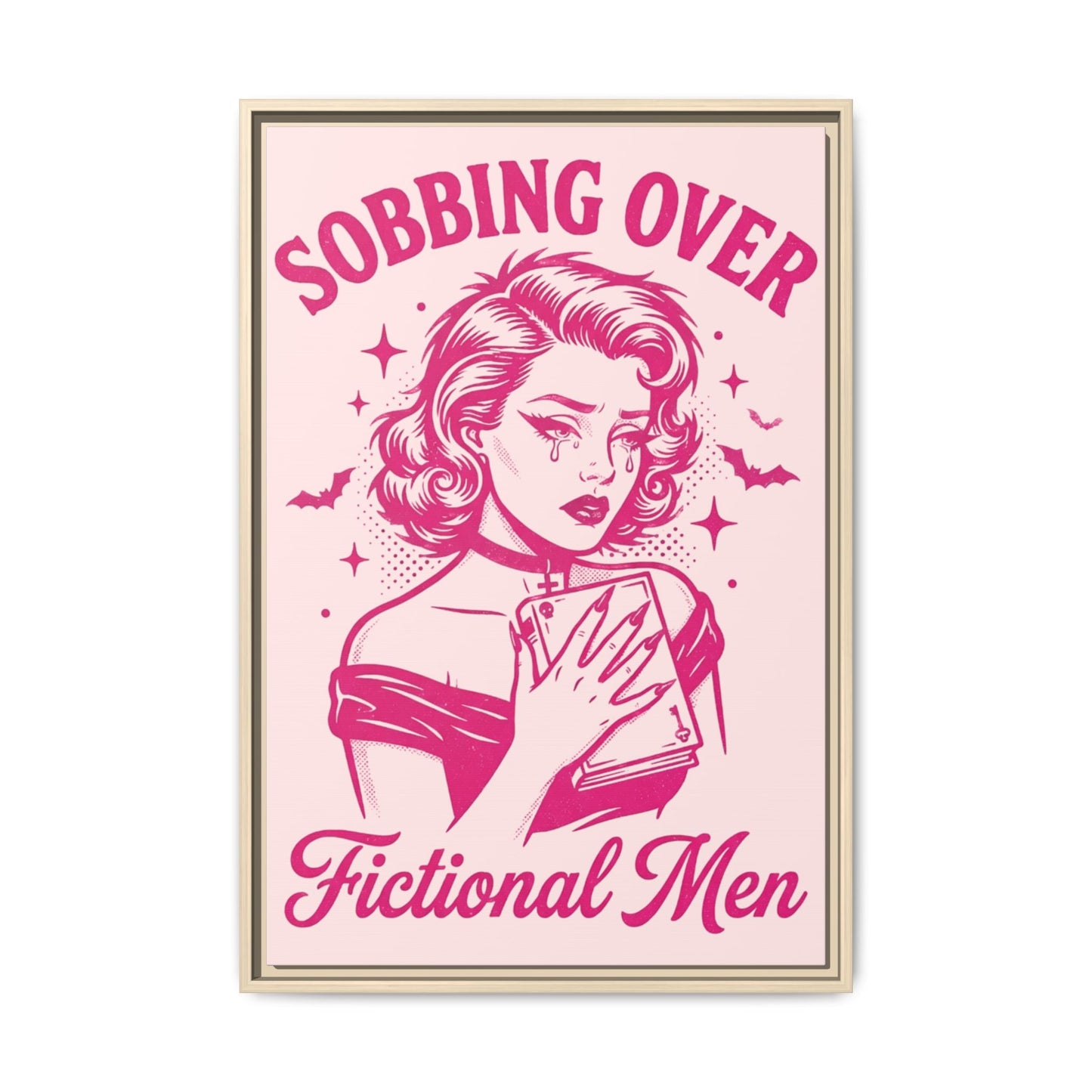 Framed Canvas Print — “Sobbing Over Fictional Men” Retro Pop Art