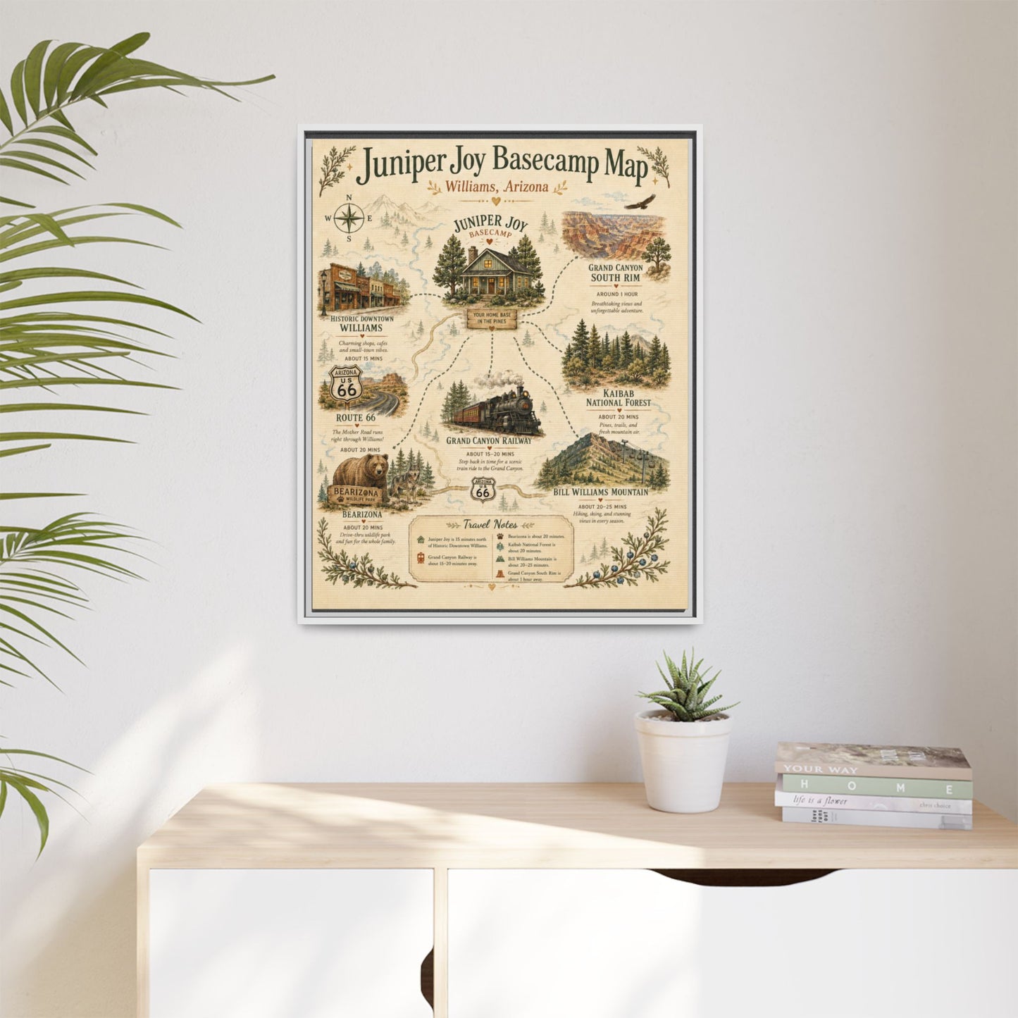 Juniper Joy Basecamp Map Framed Canvas Print