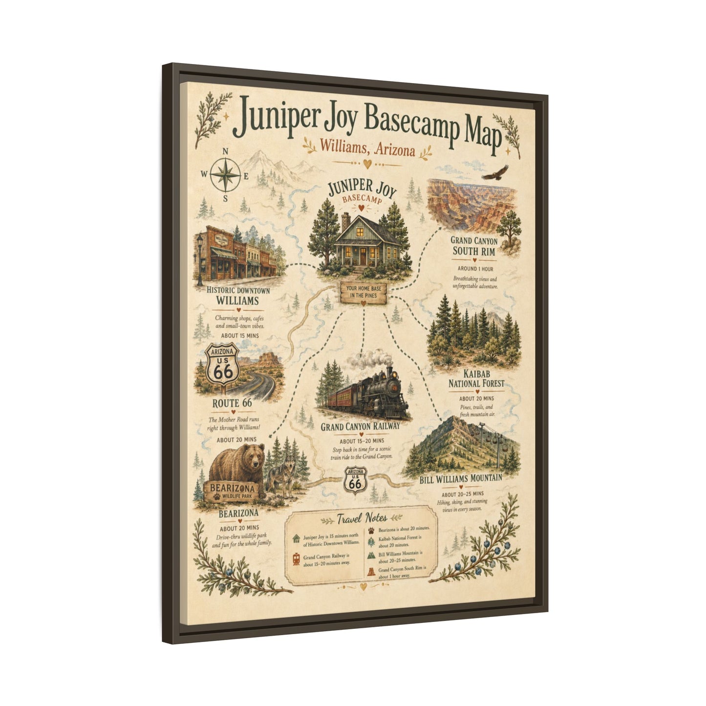 Juniper Joy Basecamp Map Framed Canvas Print