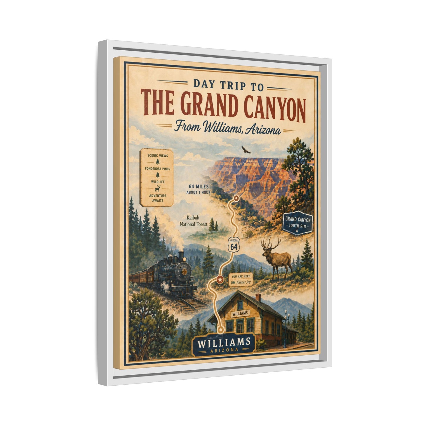 Grand Canyon Travel Poster Matte Canvas Framed Print — "Day Trip to The Grand Canyon"