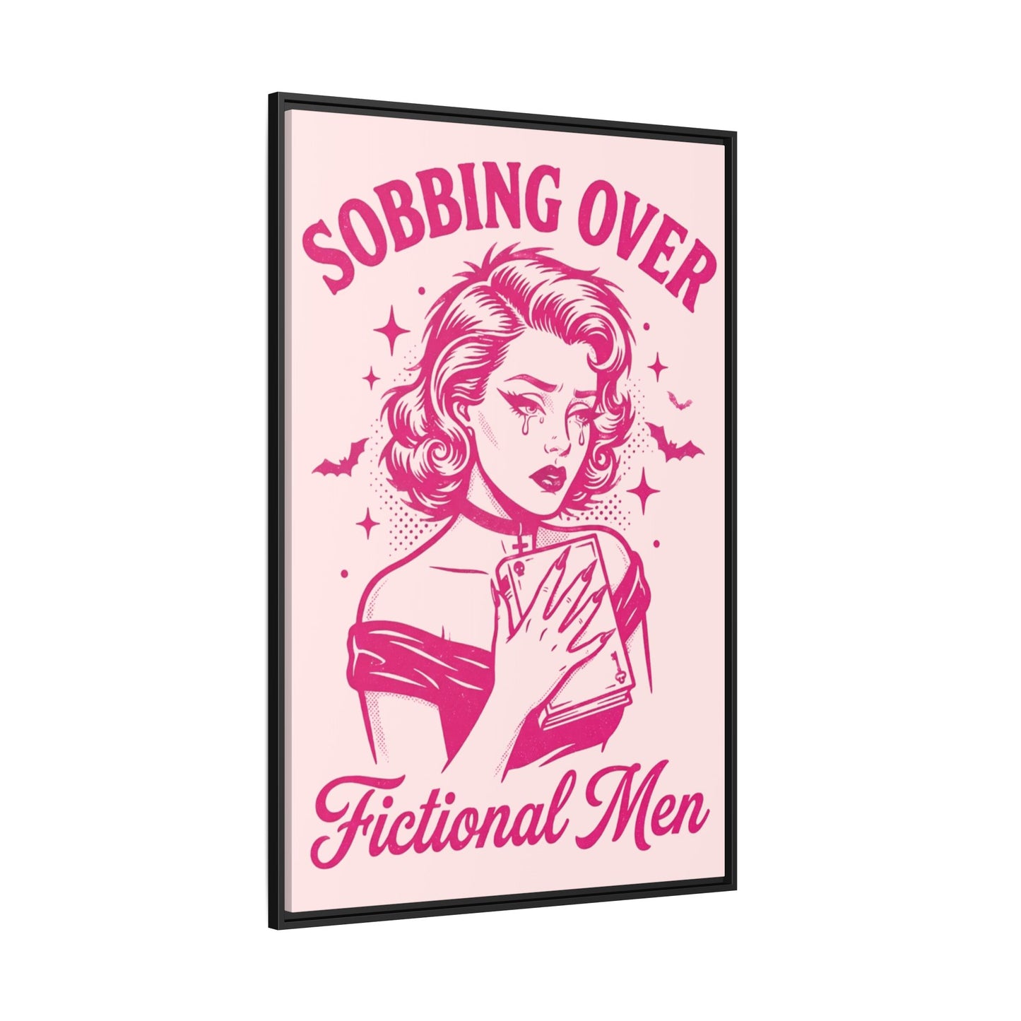 Framed Canvas Print — “Sobbing Over Fictional Men” Retro Pop Art