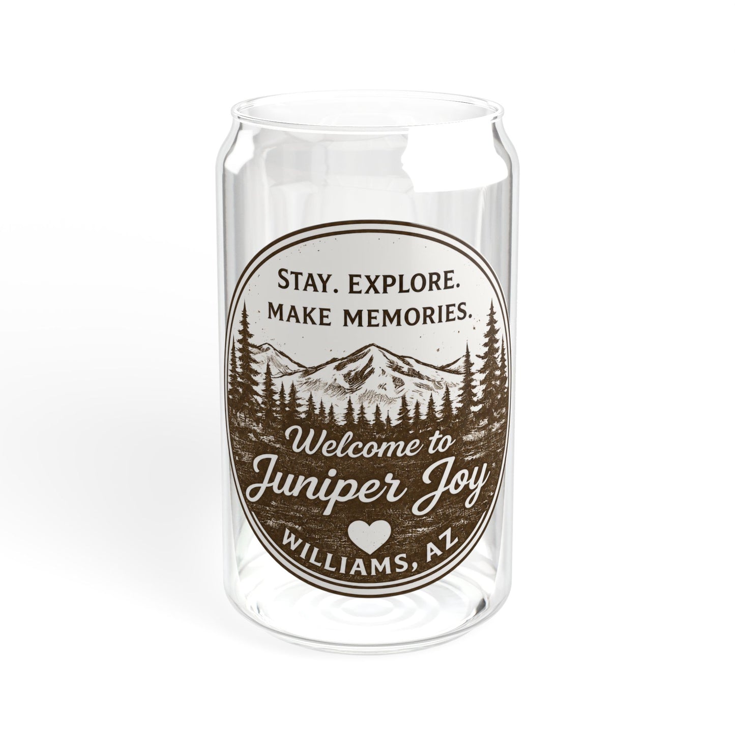 Adventure Mountain Sipper Glass — Personalized 16oz Travel Tumbler (Stay. Explore. Make Memories.)