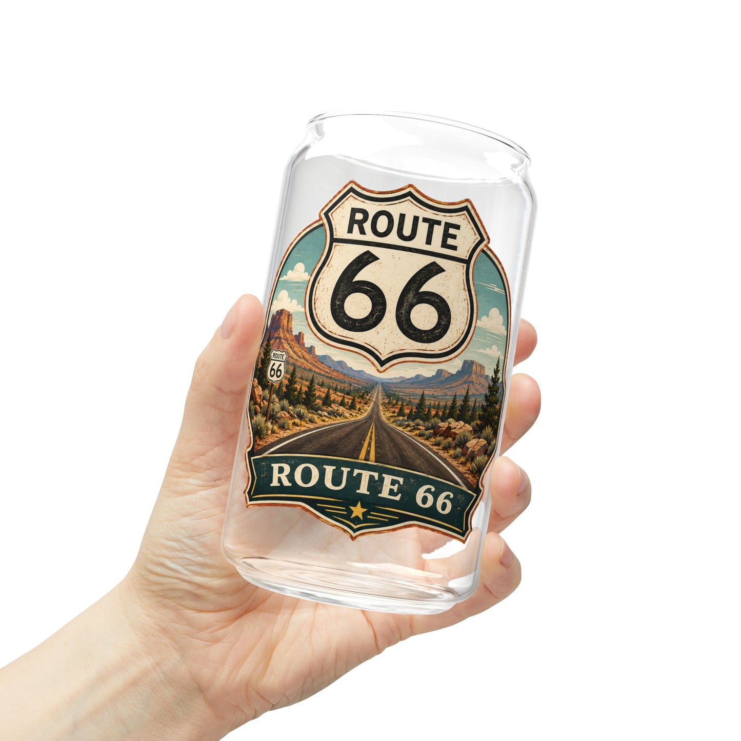 Route 66 Sipper Glass — 16 oz Travel Tumbler with Lid & Straw