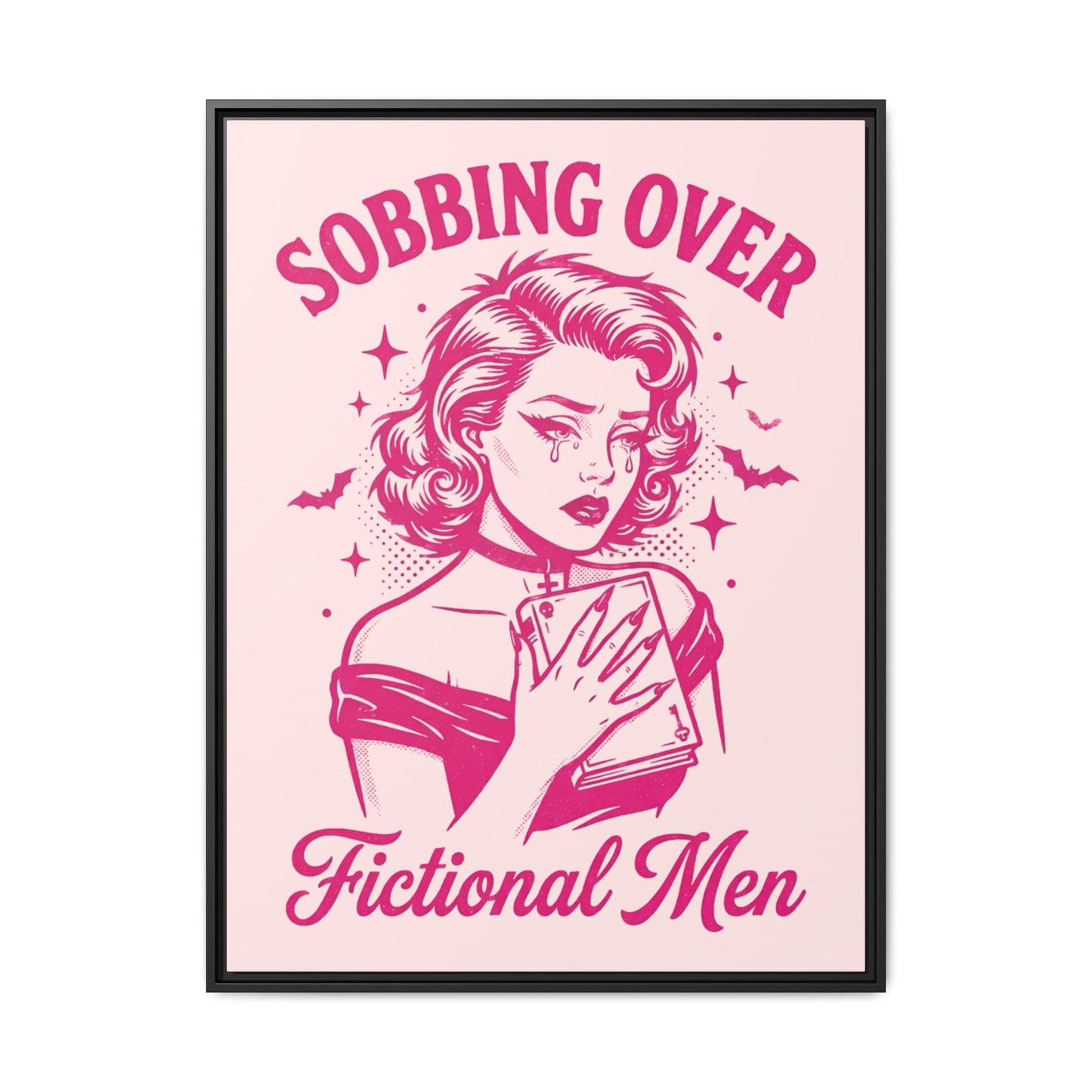 Framed Canvas Print — “Sobbing Over Fictional Men” Retro Pop Art