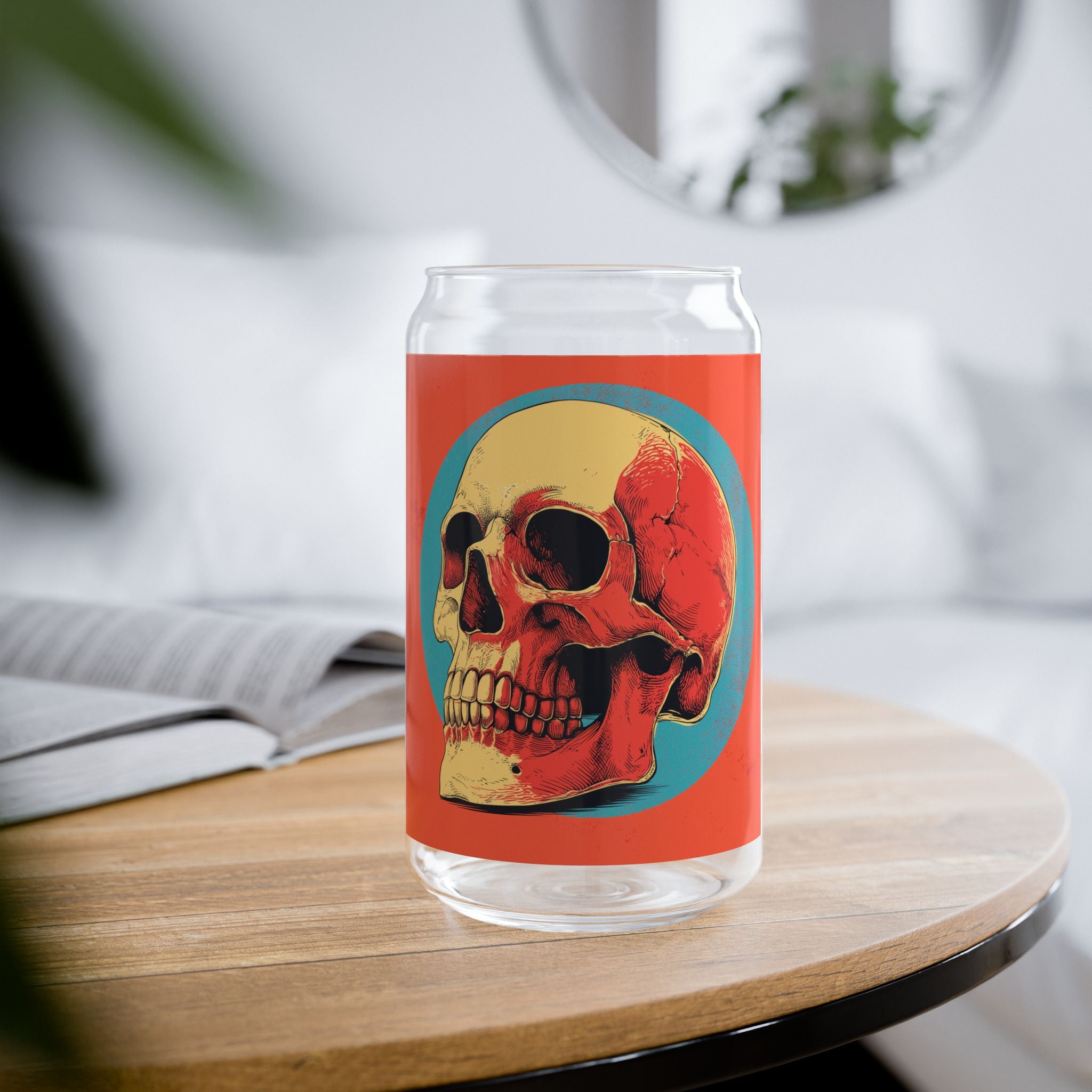 Retro Skull Sipper Glass | Vintage Gothic Skull Glass Can | 16oz Iced Coffee Cup with Bamboo Lid & Straw | Halloween Drinkware | Alt Gift