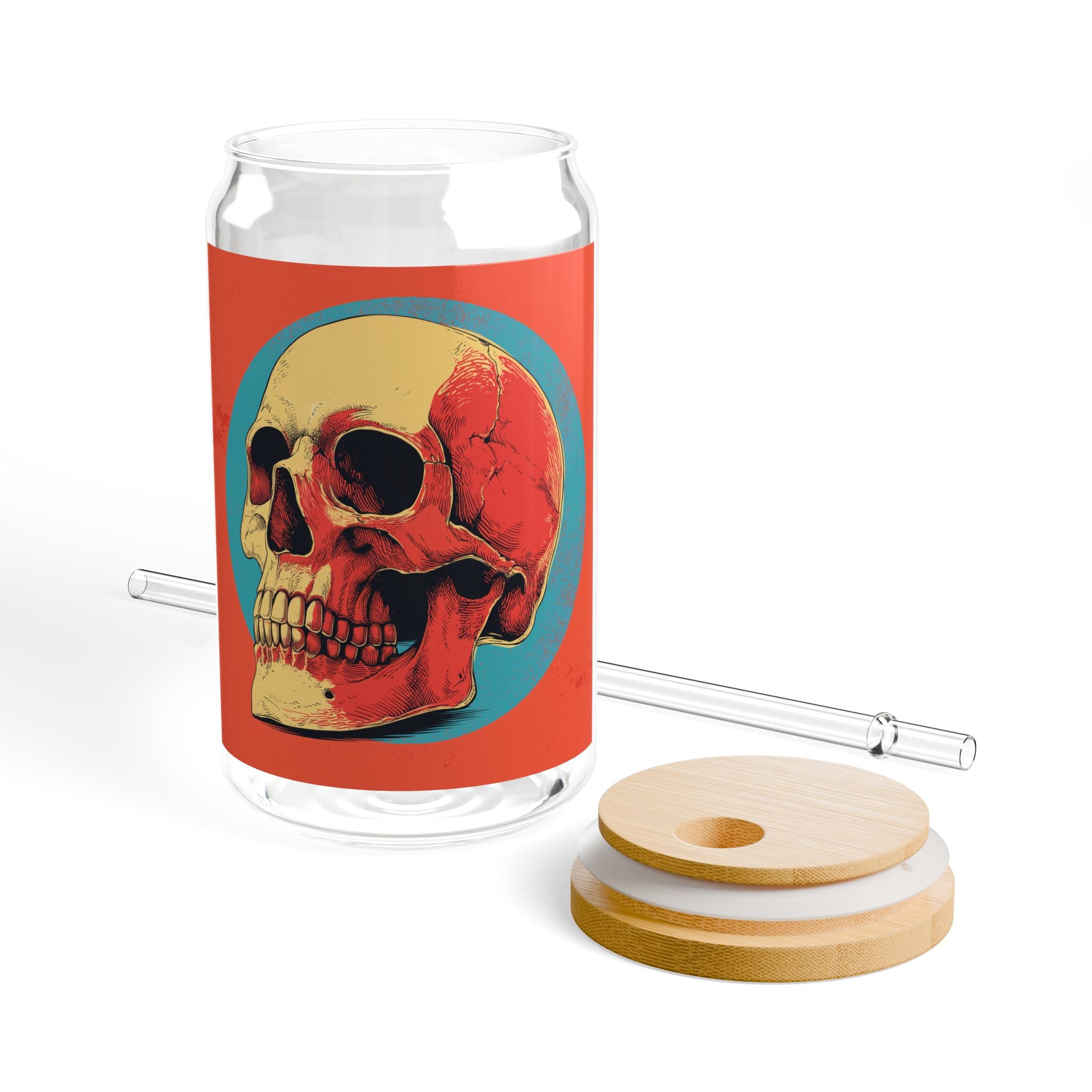 Retro Skull Sipper Glass | Vintage Gothic Skull Glass Can | 16oz Iced Coffee Cup with Bamboo Lid & Straw | Halloween Drinkware | Alt Gift