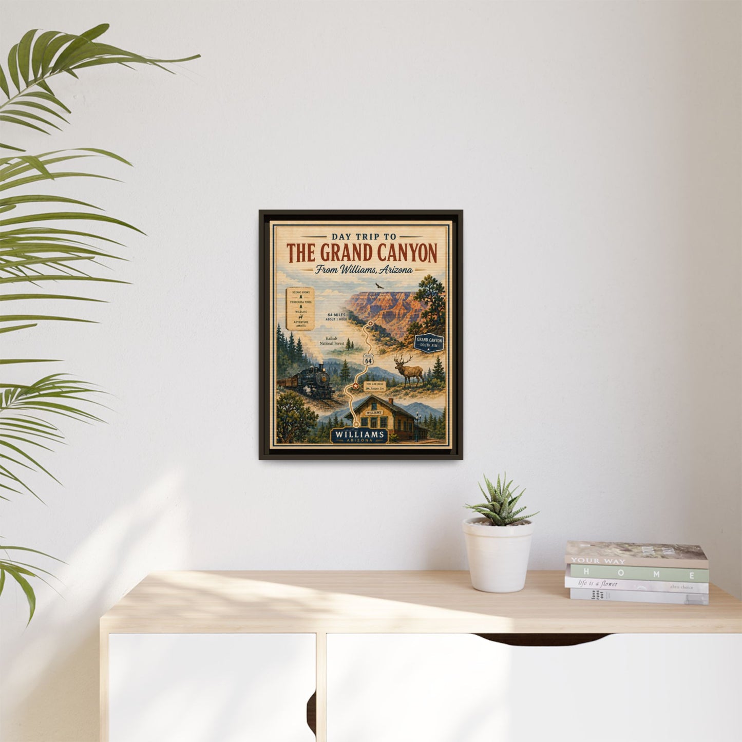 Grand Canyon Travel Poster Matte Canvas Framed Print — "Day Trip to The Grand Canyon"