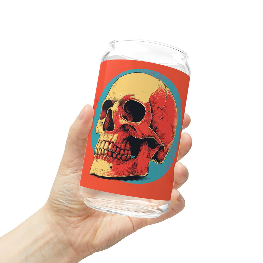 Retro Skull Sipper Glass | Vintage Gothic Skull Glass Can | 16oz Iced Coffee Cup with Bamboo Lid & Straw | Halloween Drinkware | Alt Gift