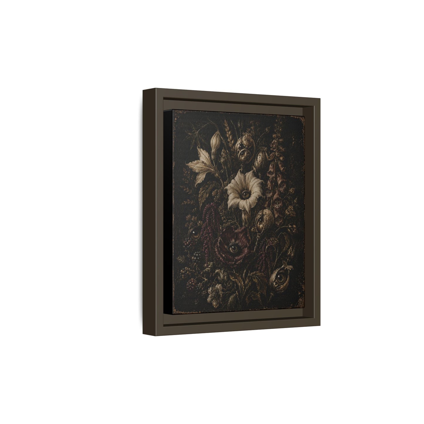 Framed Matte Canvas Print — Vintage Dark Floral Art