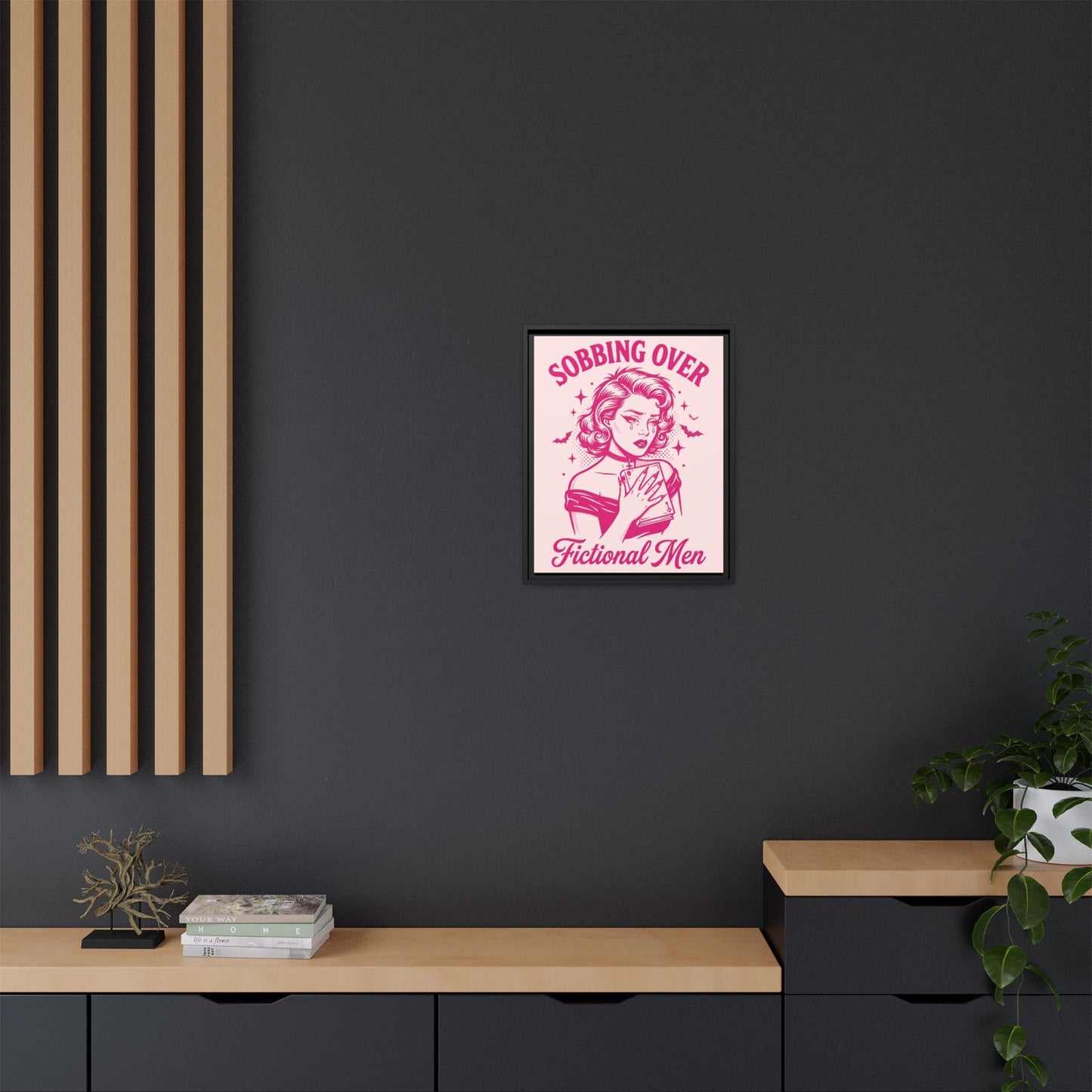 Framed Canvas Print — “Sobbing Over Fictional Men” Retro Pop Art
