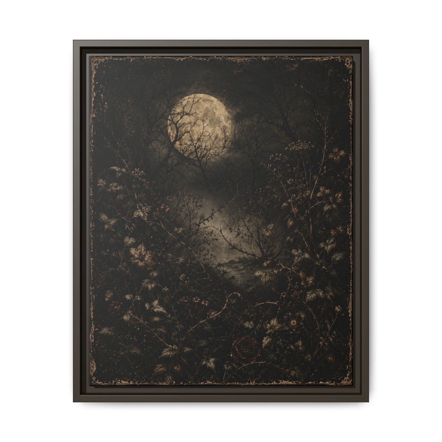 Framed Matte Canvas Art — Moonlit Forest Landscape