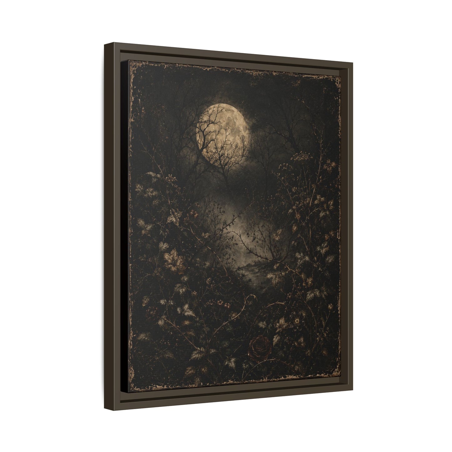 Framed Matte Canvas Art — Moonlit Forest Landscape