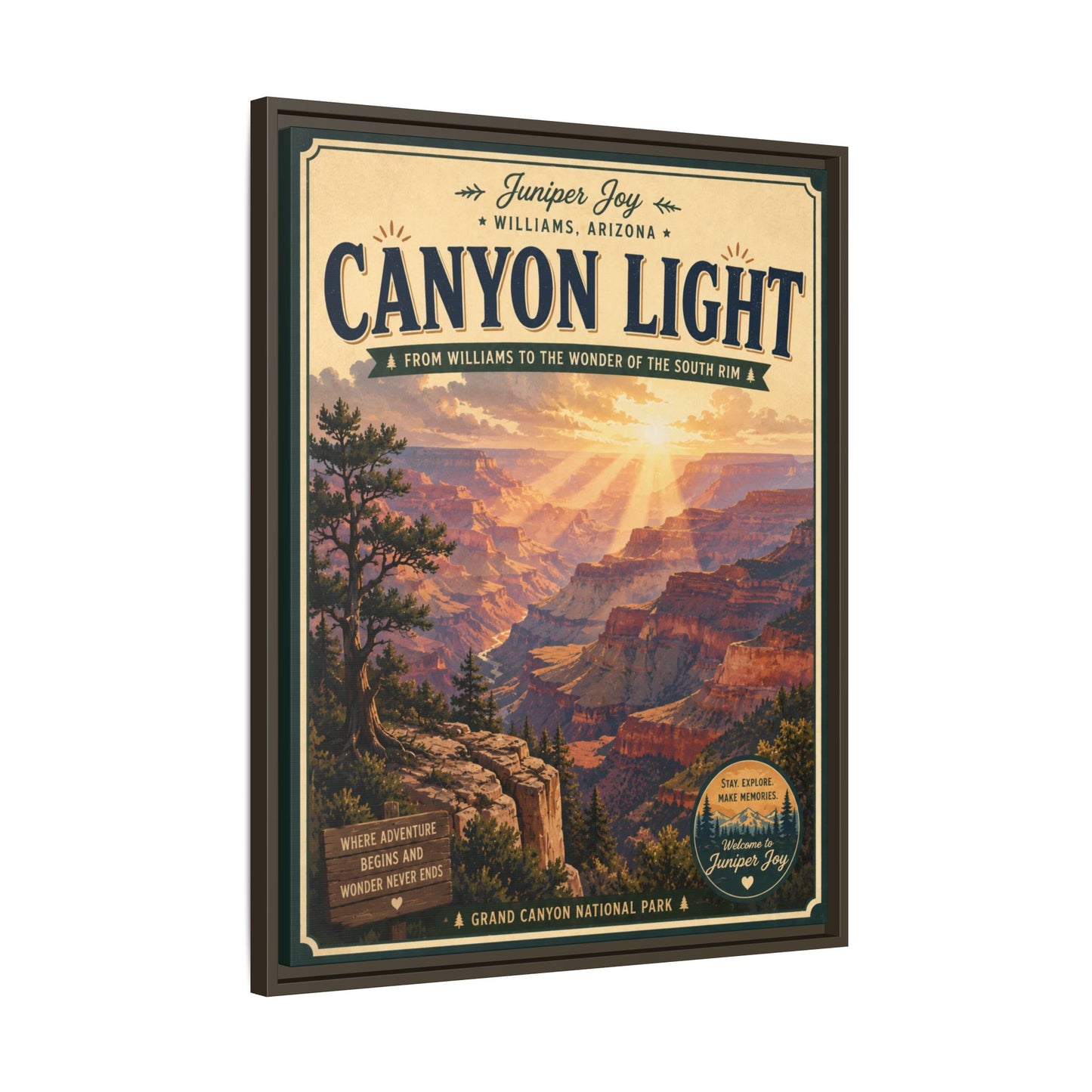 Canyon Light Framed Canvas Art — Vintage National Park Travel Poster