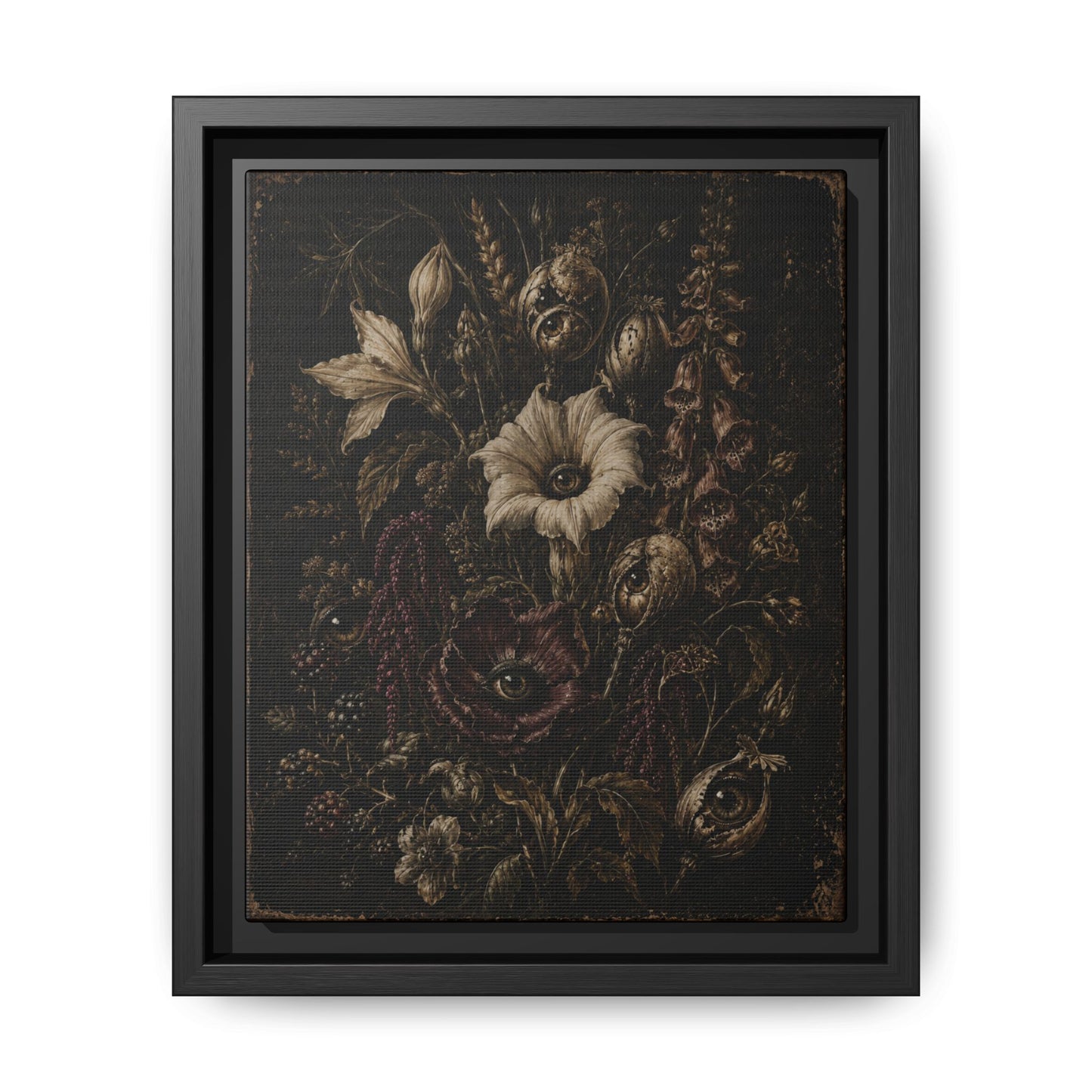 Framed Matte Canvas Print — Vintage Dark Floral Art