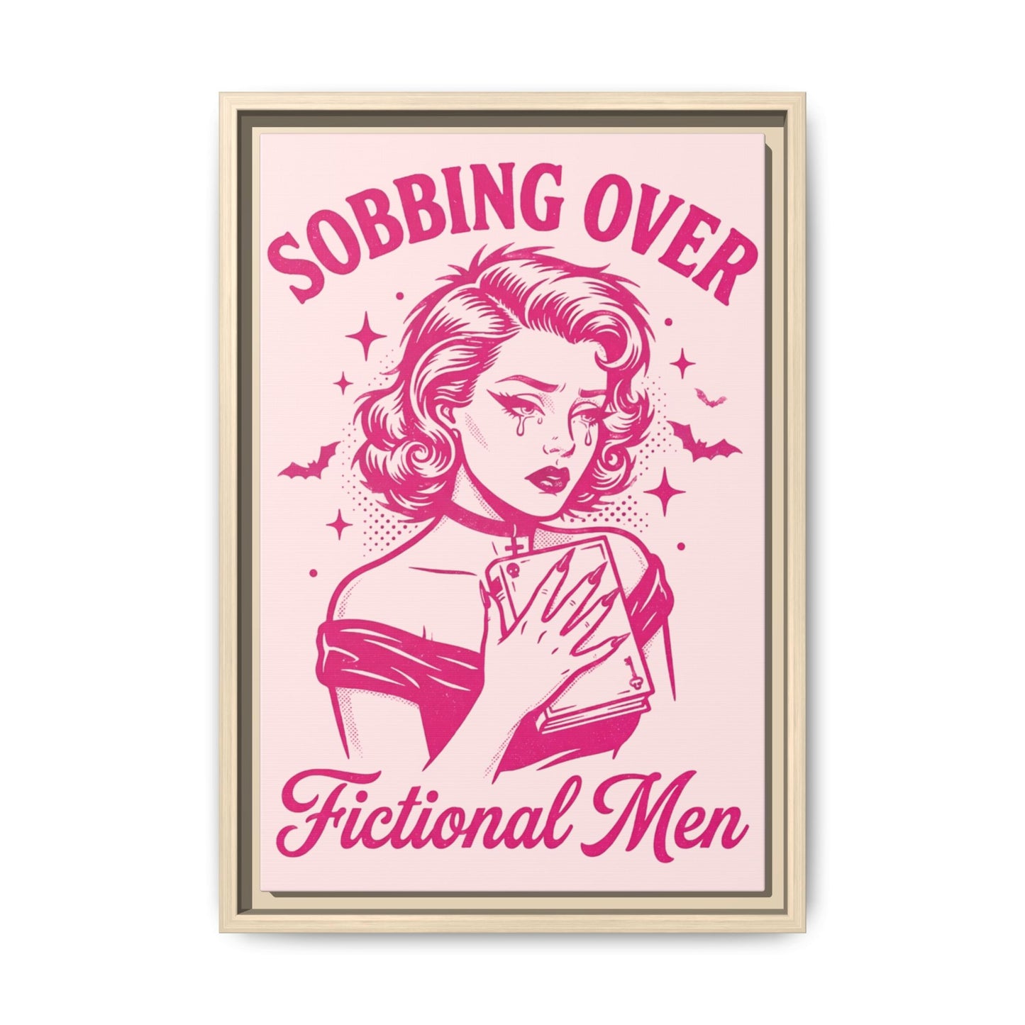 Framed Canvas Print — “Sobbing Over Fictional Men” Retro Pop Art