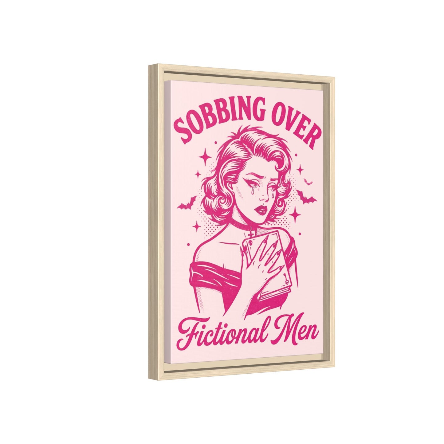Framed Canvas Print — “Sobbing Over Fictional Men” Retro Pop Art