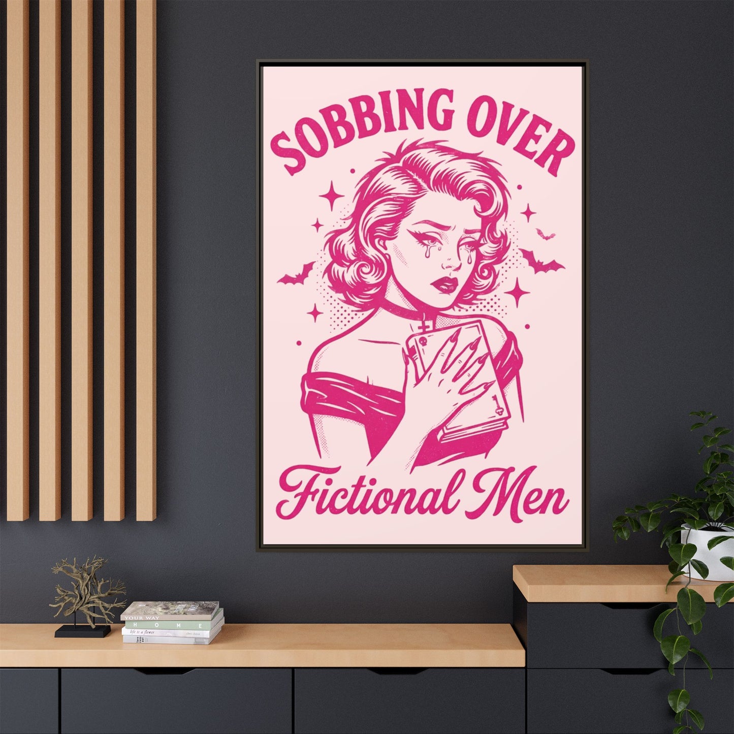 Framed Canvas Print — “Sobbing Over Fictional Men” Retro Pop Art