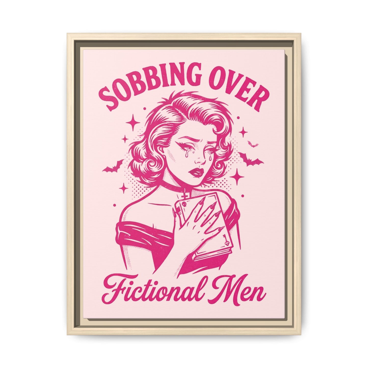 Framed Canvas Print — “Sobbing Over Fictional Men” Retro Pop Art