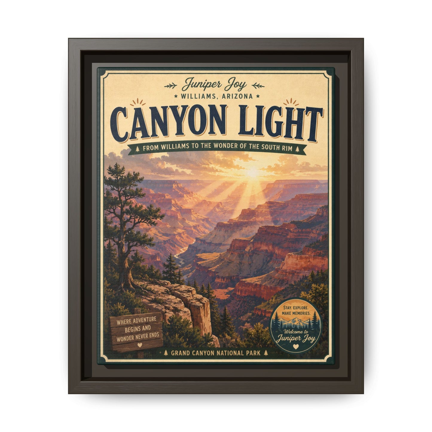 Canyon Light Framed Canvas Art — Vintage National Park Travel Poster