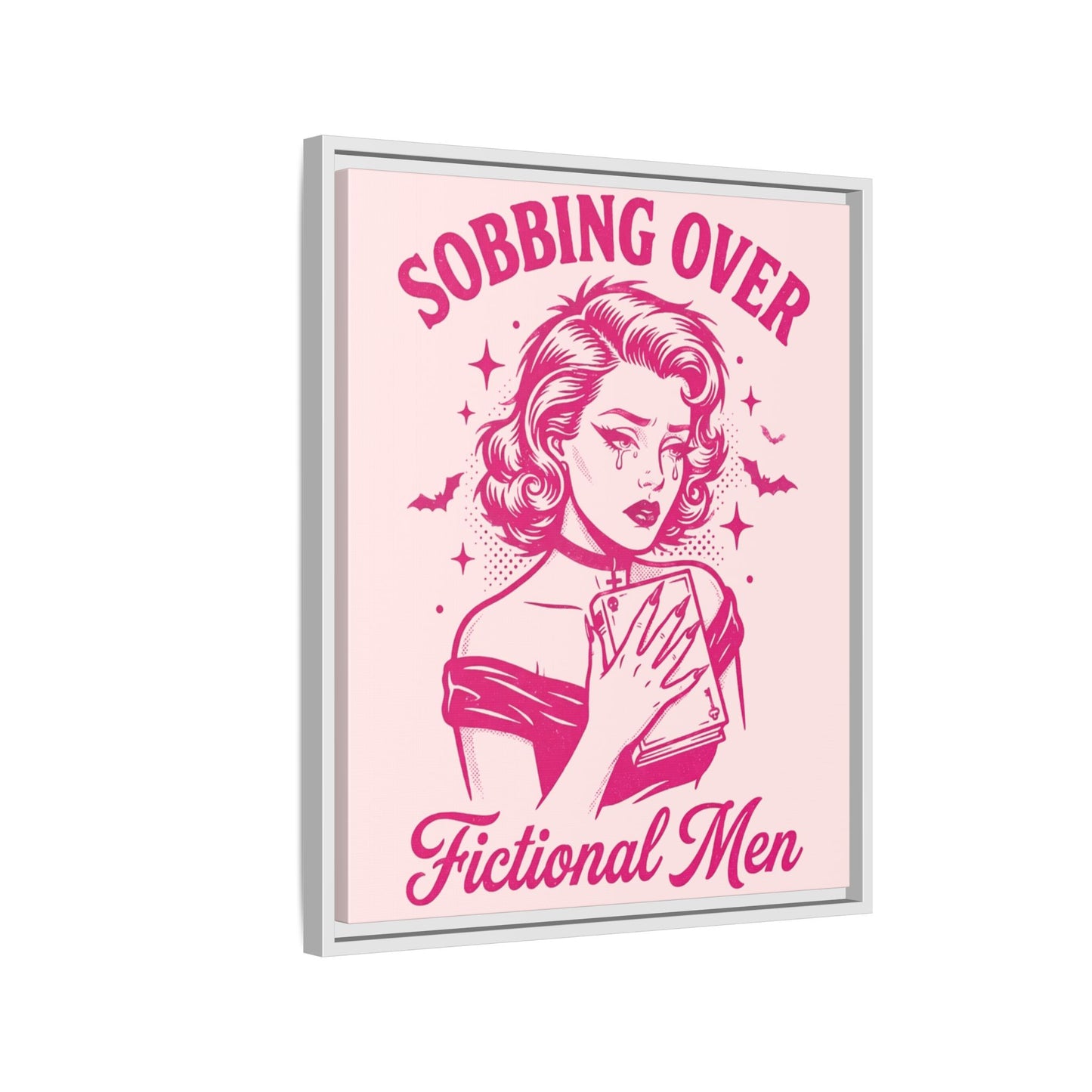 Framed Canvas Print — “Sobbing Over Fictional Men” Retro Pop Art