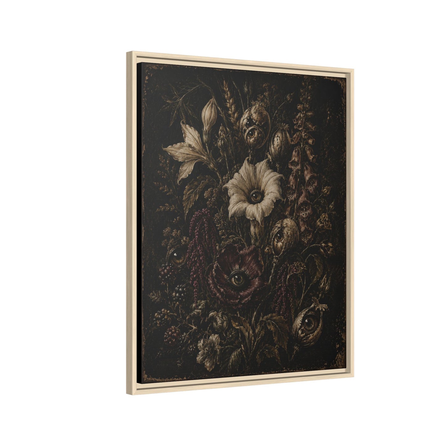 Framed Matte Canvas Print — Vintage Dark Floral Art