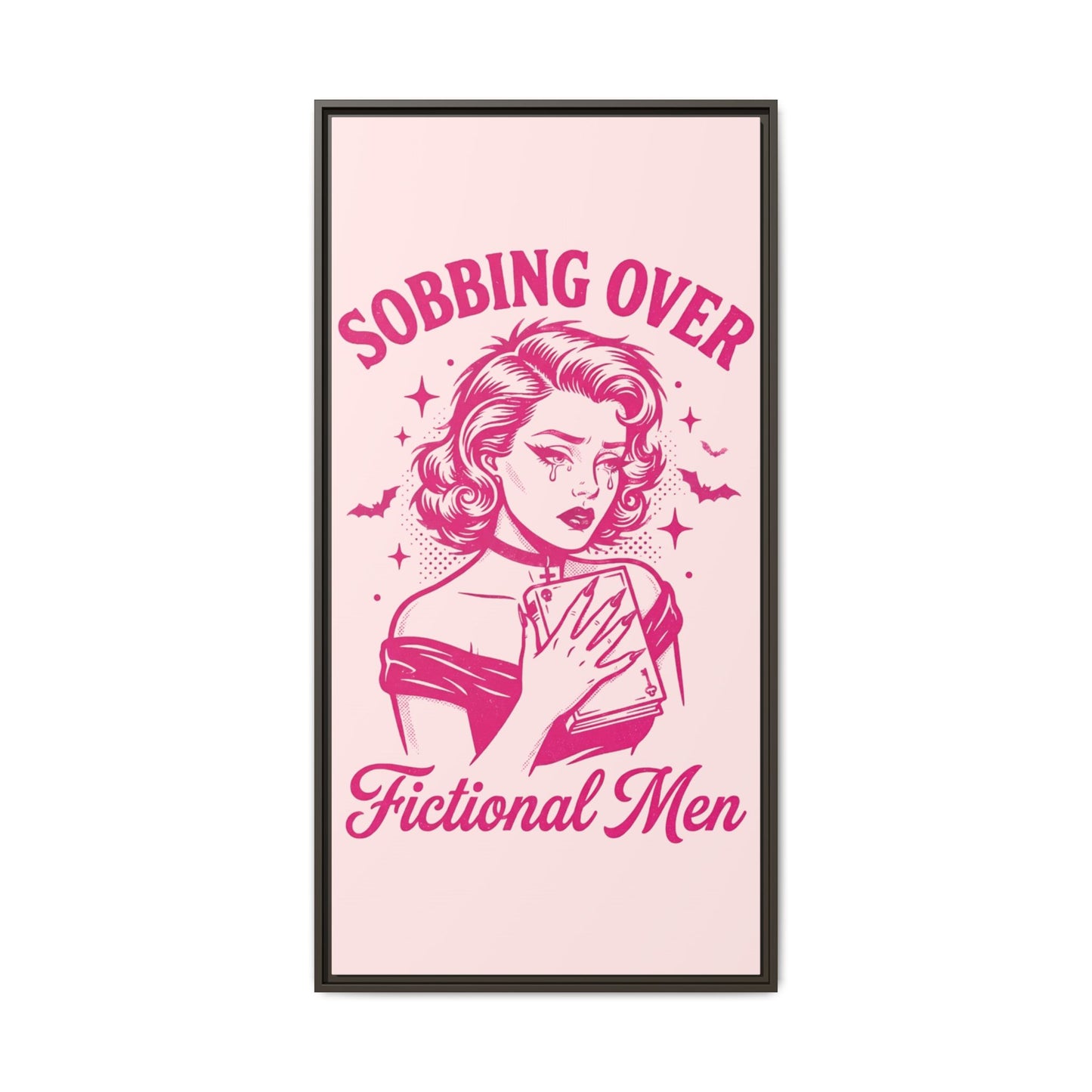 Framed Canvas Print — “Sobbing Over Fictional Men” Retro Pop Art