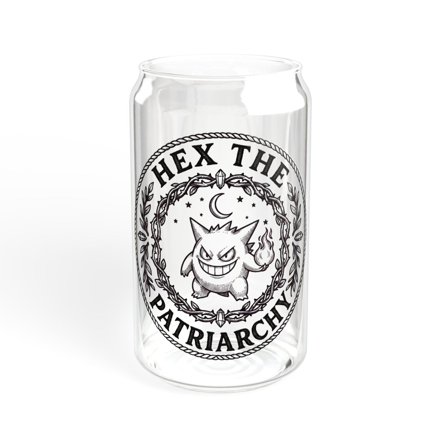 Ghost Halloween Hex the Patriarchy 16oz Glass Sipper Witch Vibe Drinkware with and without lid