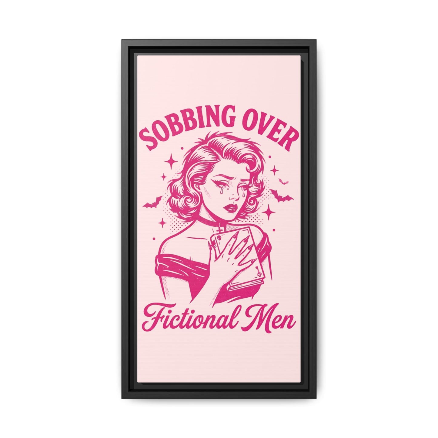 Framed Canvas Print — “Sobbing Over Fictional Men” Retro Pop Art