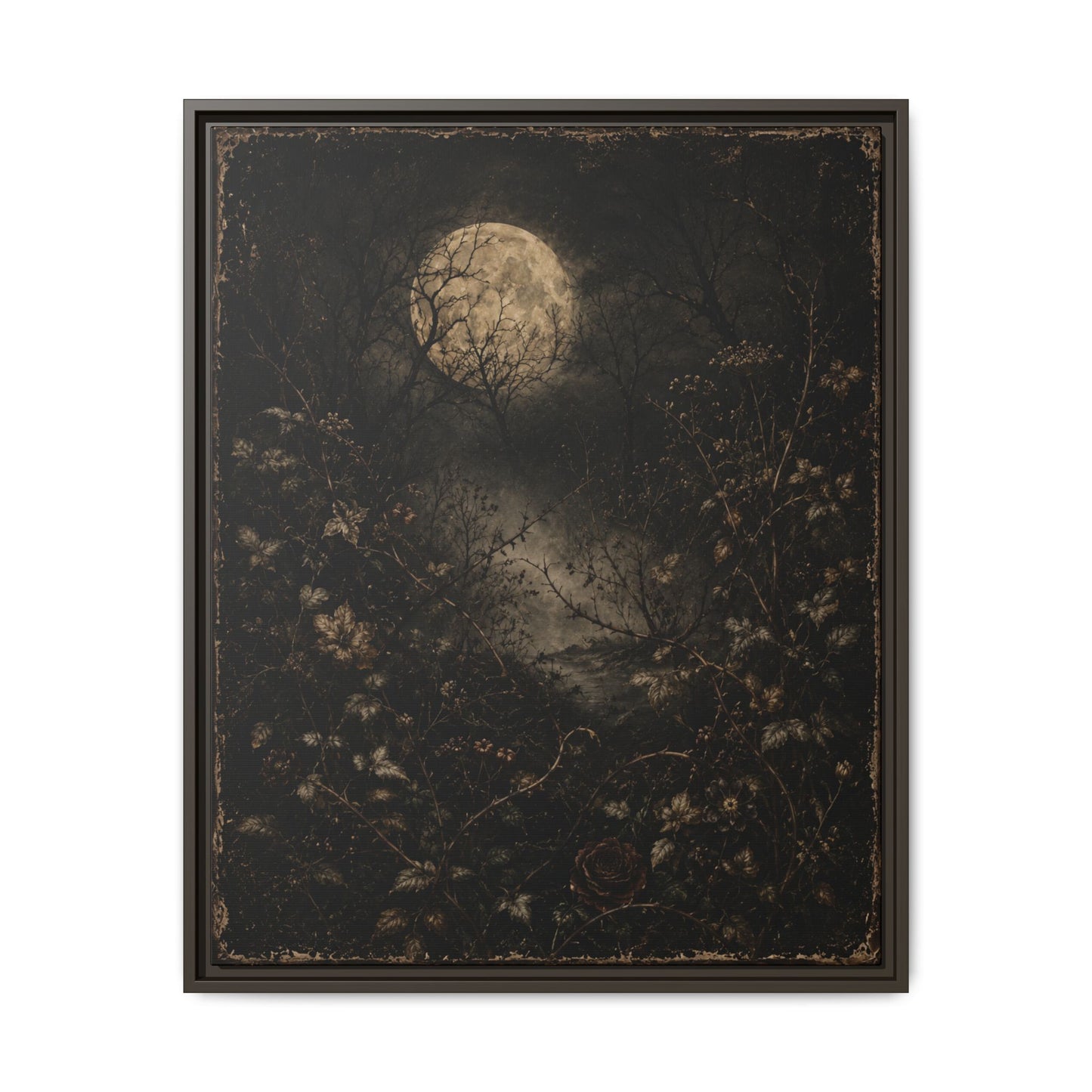 Framed Matte Canvas Art — Moonlit Forest Landscape
