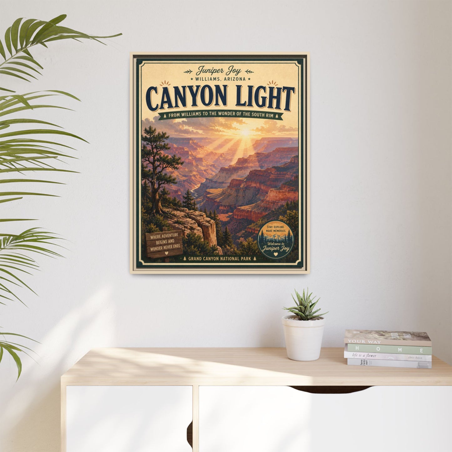 Canyon Light Framed Canvas Art — Vintage National Park Travel Poster
