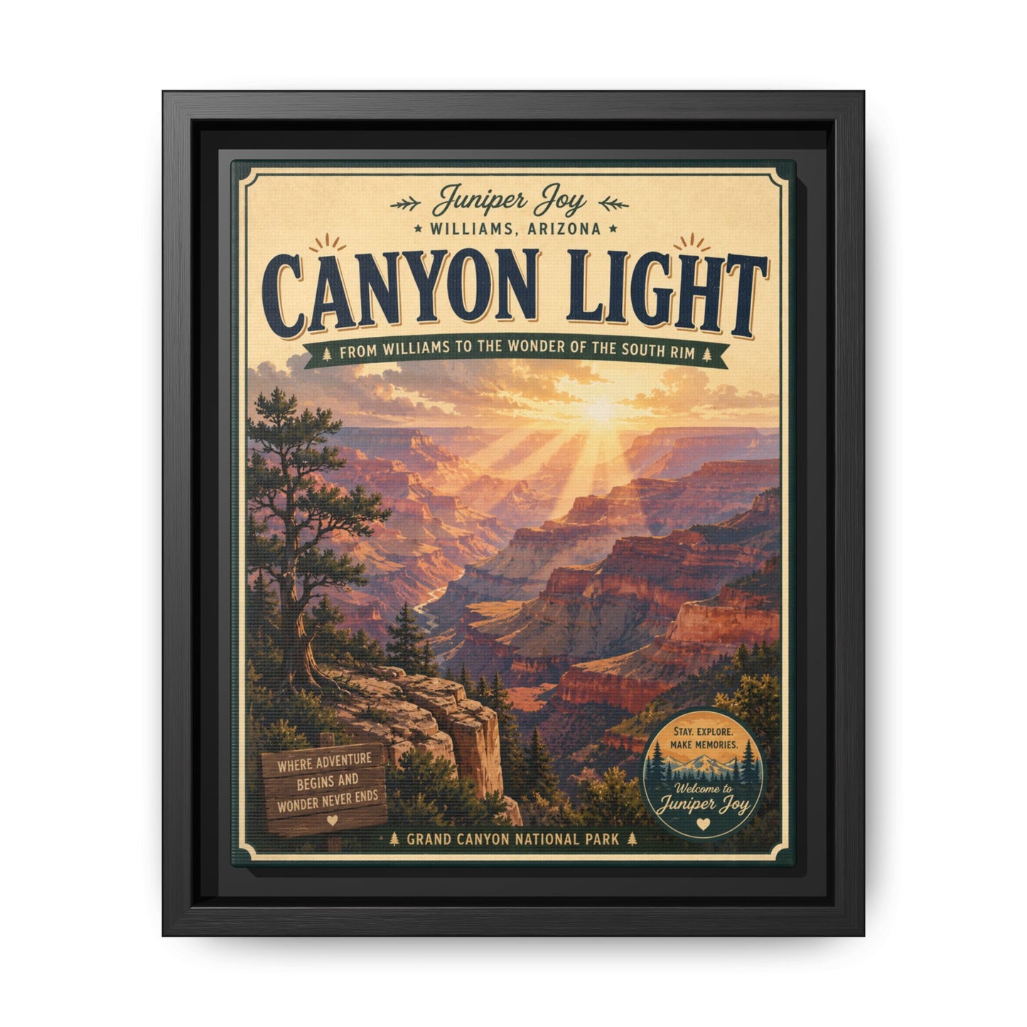 Canyon Light Framed Canvas Art — Vintage National Park Travel Poster