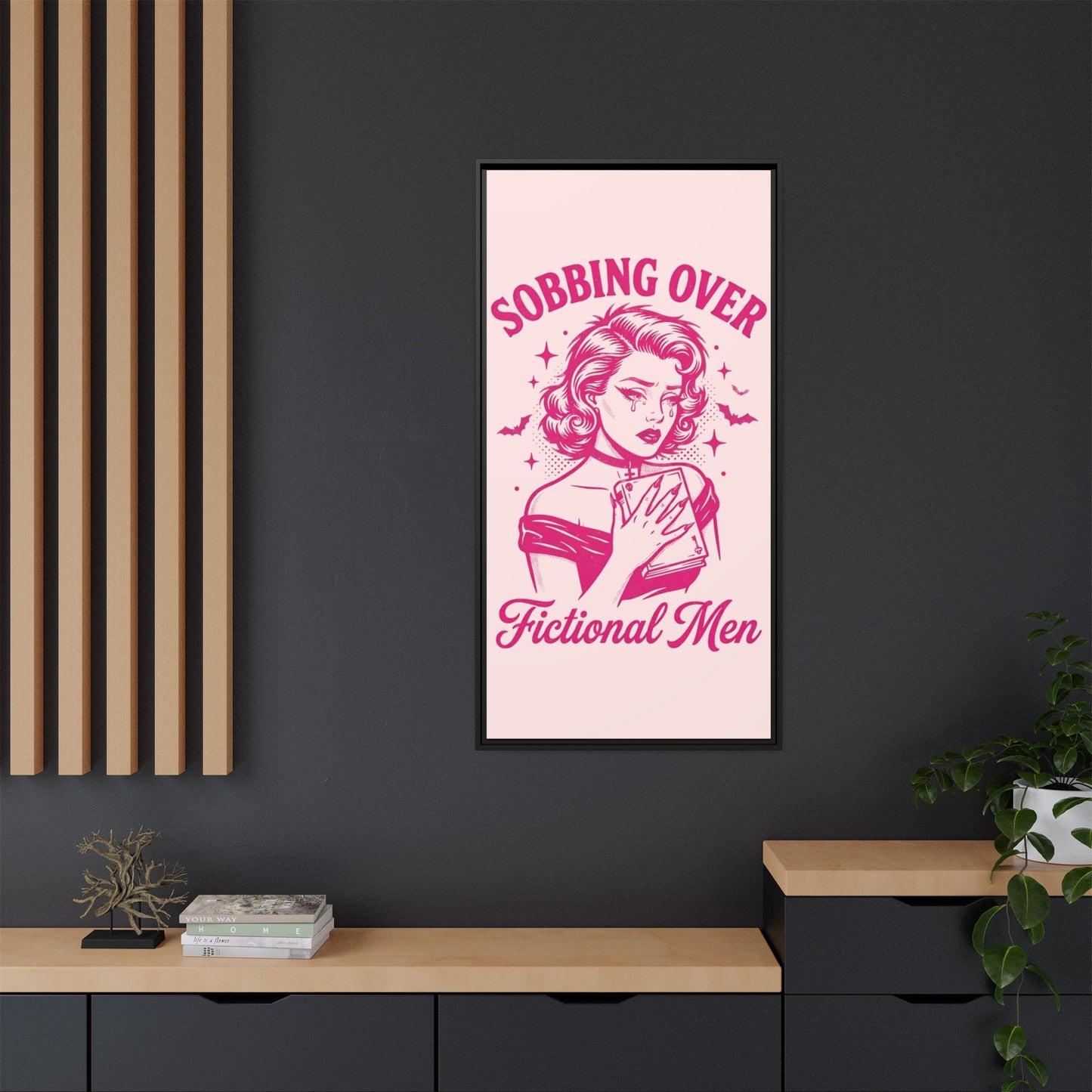 Framed Canvas Print — “Sobbing Over Fictional Men” Retro Pop Art
