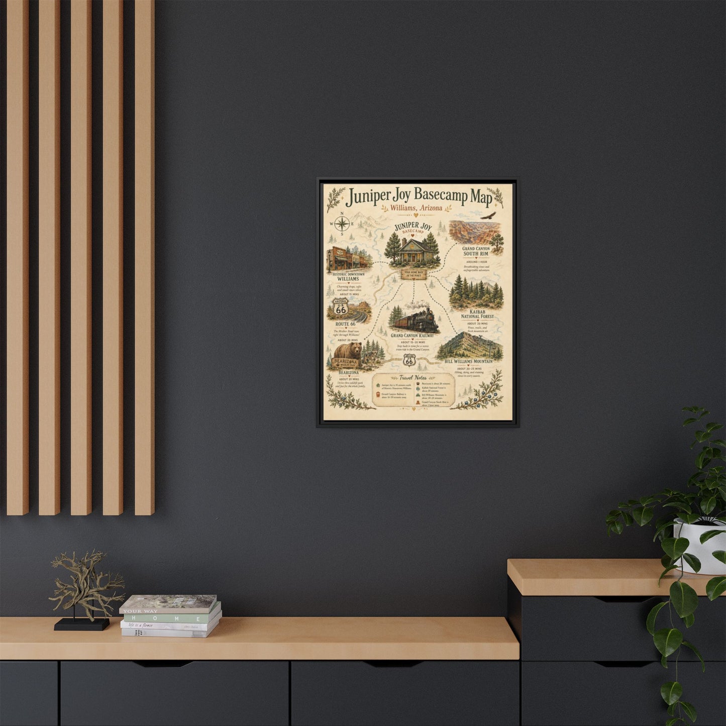 Juniper Joy Basecamp Map Framed Canvas Print