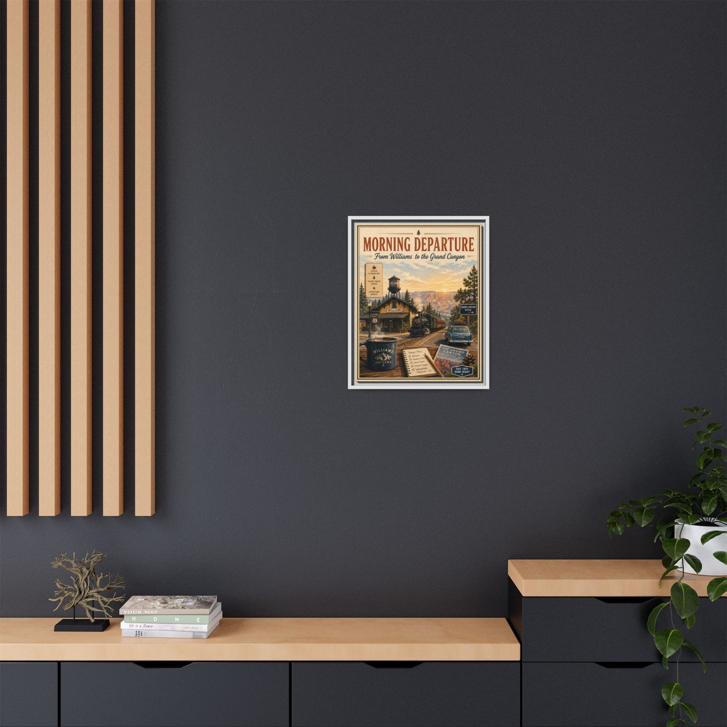 Morning Departure Framed Canvas Print — Vintage Grand Canyon Travel Poster