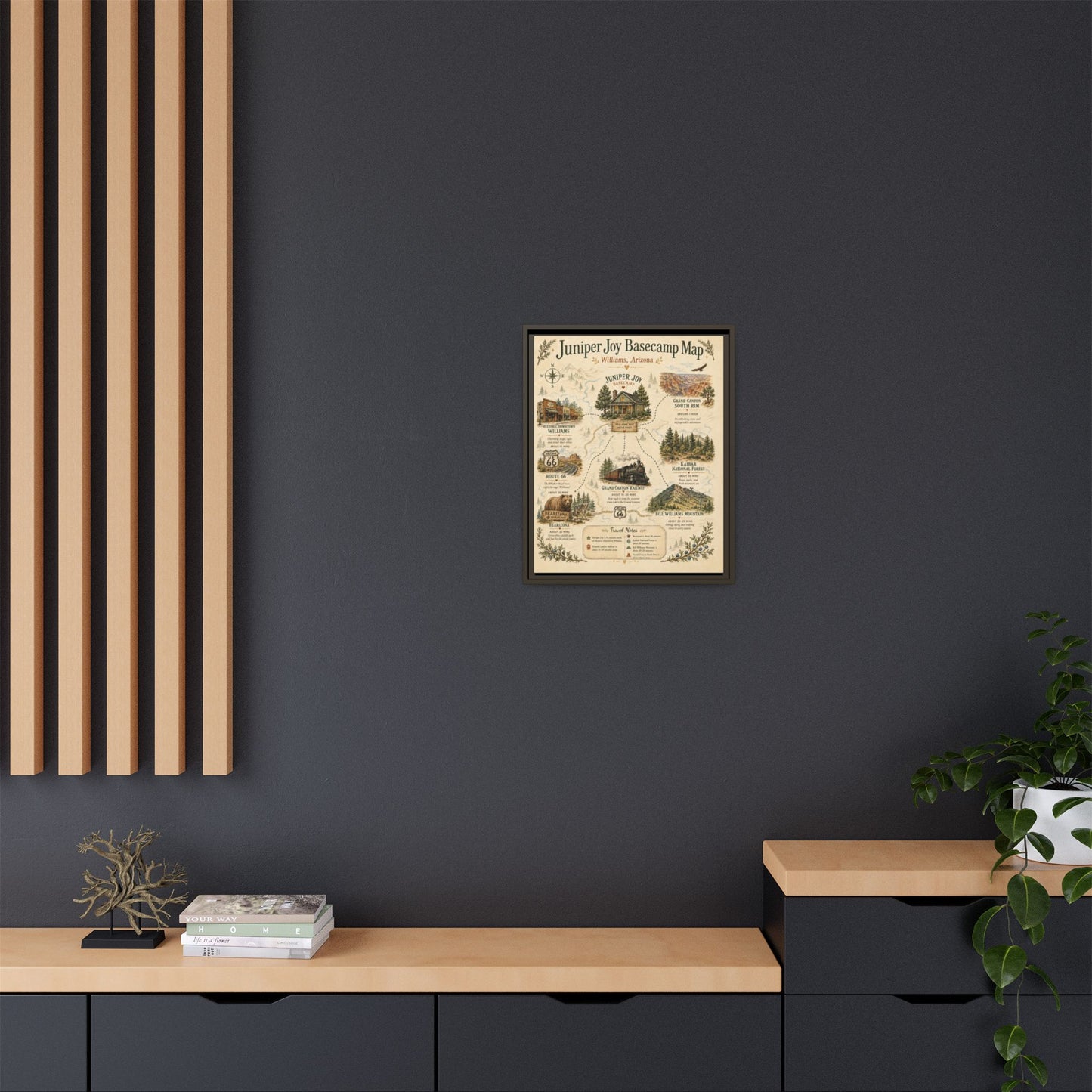 Juniper Joy Basecamp Map Framed Canvas Print
