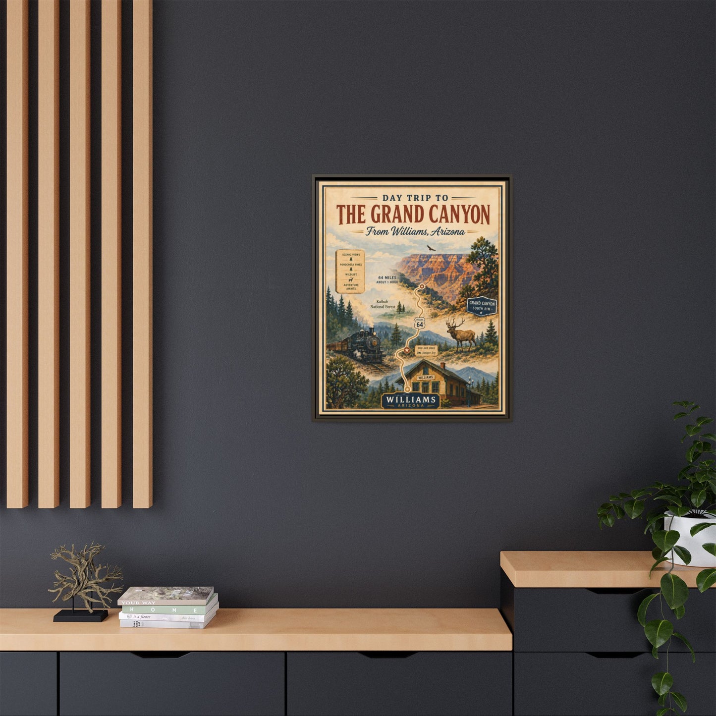 Grand Canyon Travel Poster Matte Canvas Framed Print — "Day Trip to The Grand Canyon"