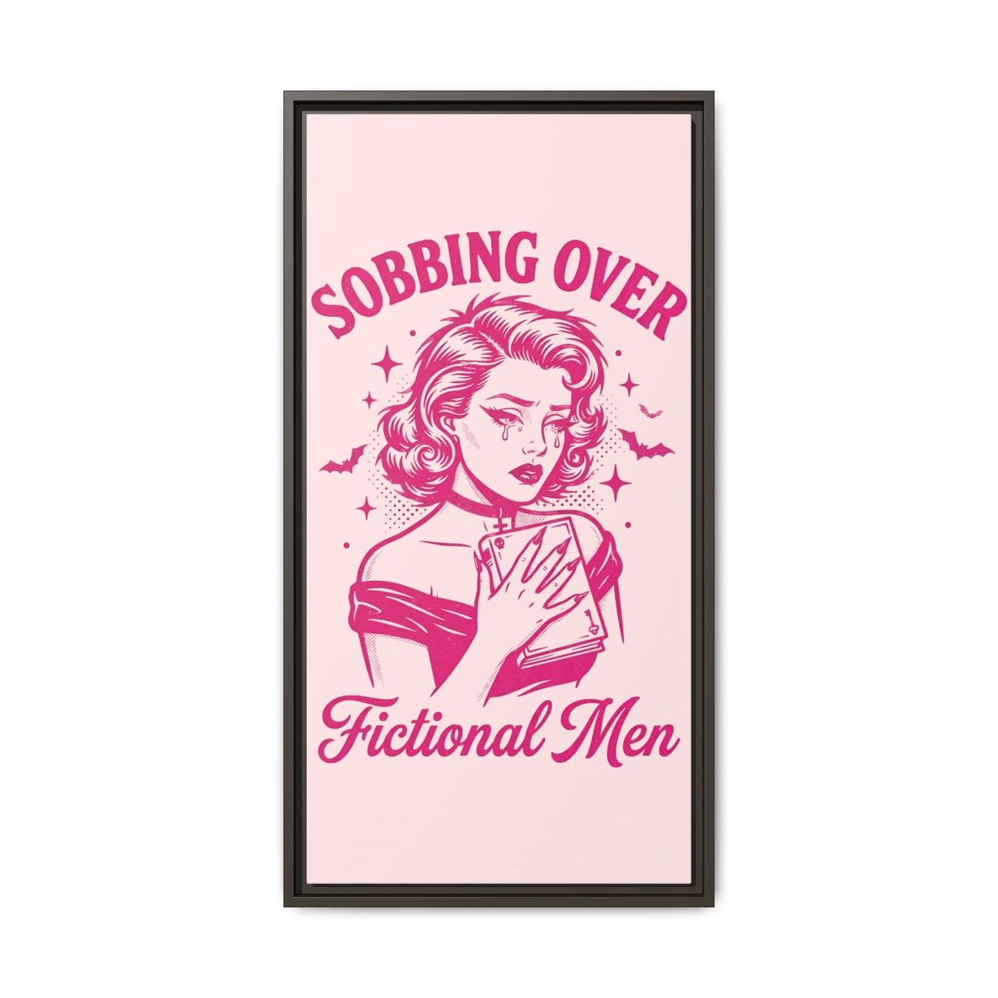 Framed Canvas Print — “Sobbing Over Fictional Men” Retro Pop Art