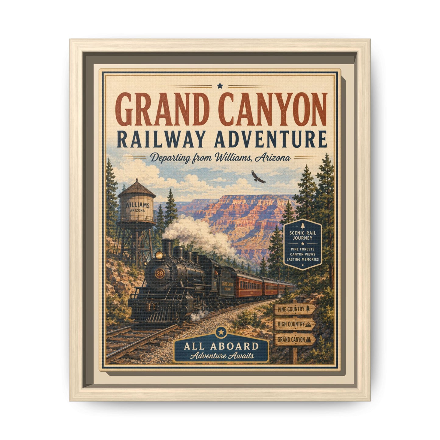 Grand Canyon Railway Adventure Framed Canvas Print