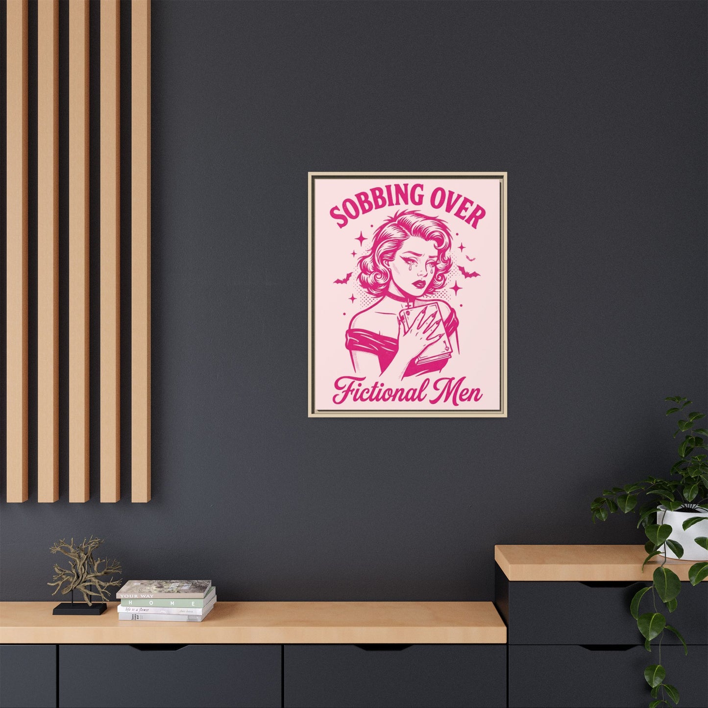 Framed Canvas Print — “Sobbing Over Fictional Men” Retro Pop Art