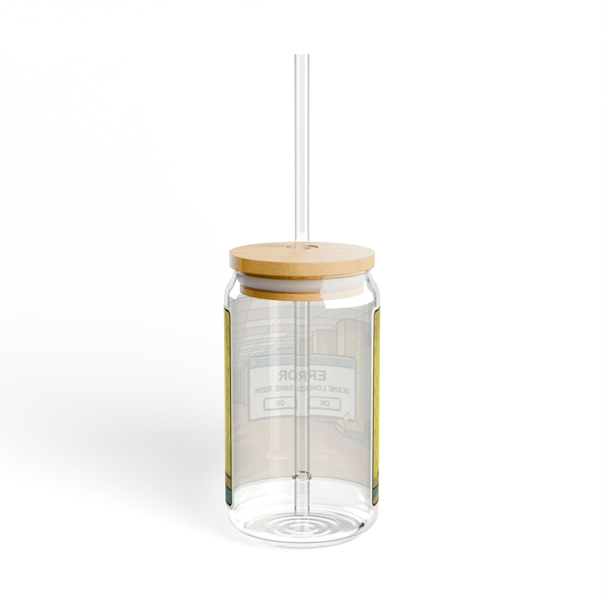 Liminal Space Sipper Glass with Bamboo Lid and  Straw |  Same Room Glass Can | Horror Cup | Weirdcore Iced Coffee Glass
