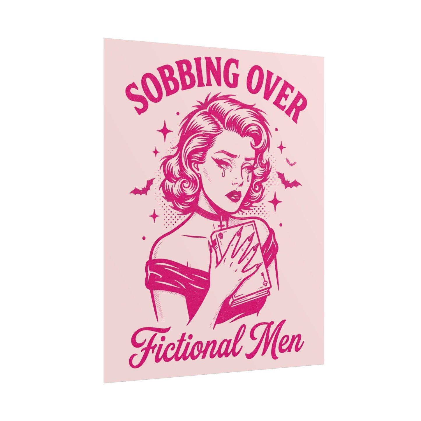 Rolled Poster — Sobbing Over Fictional Men Retro Pop Art Bookish Wall Art