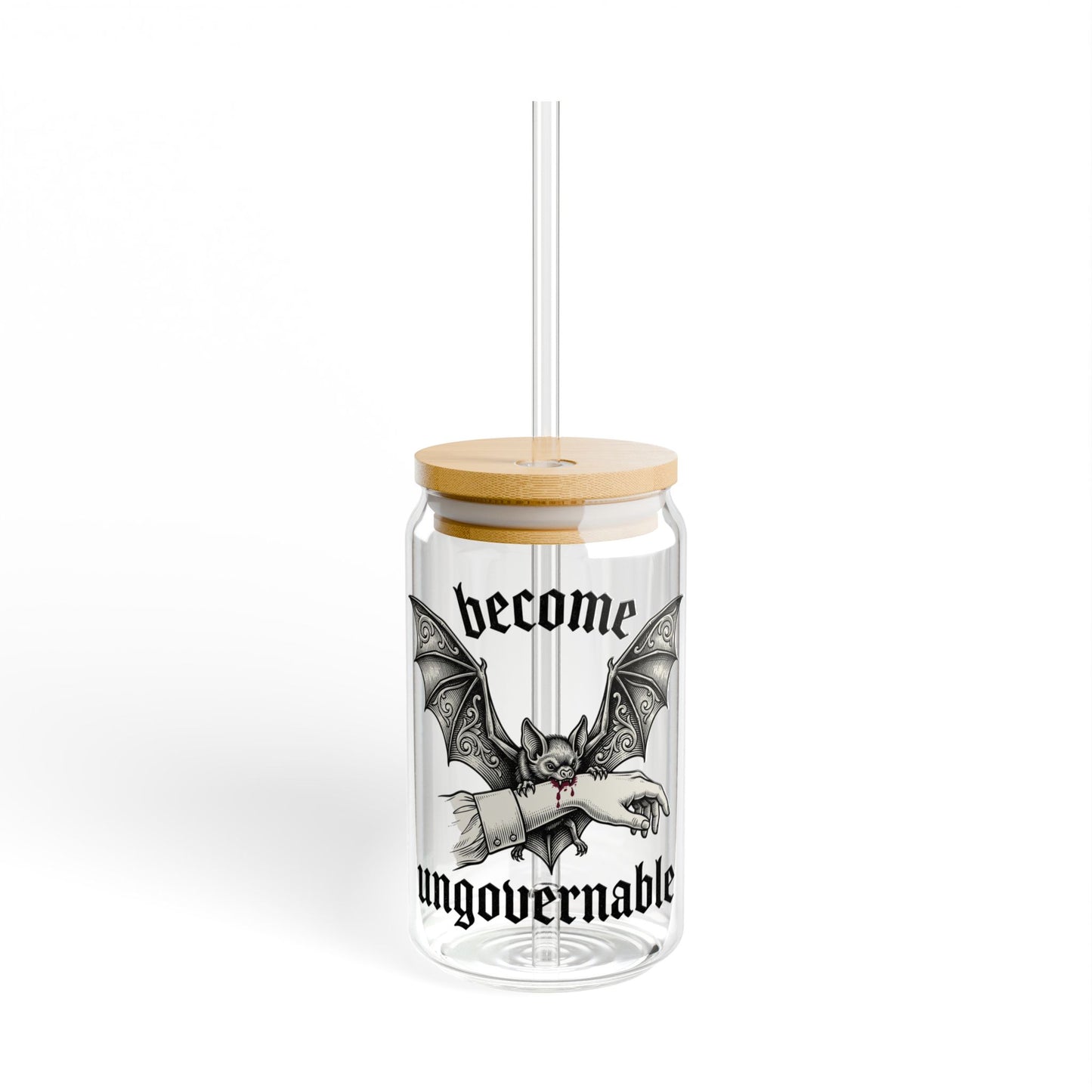 16oz Bat Sipper Glass — “Become Ungovernable” Gothic Straw Tumbler