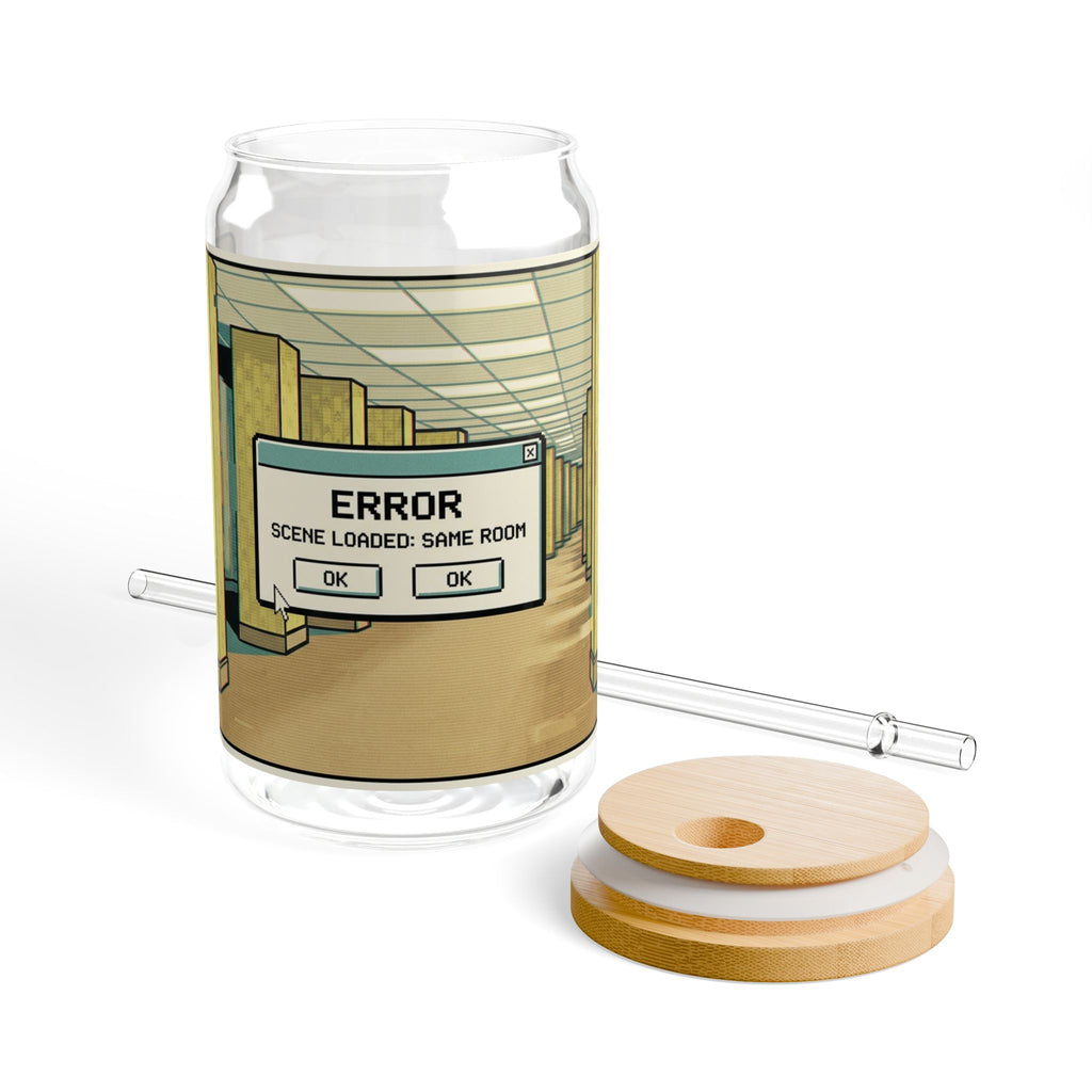 Liminal Space Sipper Glass with Bamboo Lid and  Straw |  Same Room Glass Can | Horror Cup | Weirdcore Iced Coffee Glass