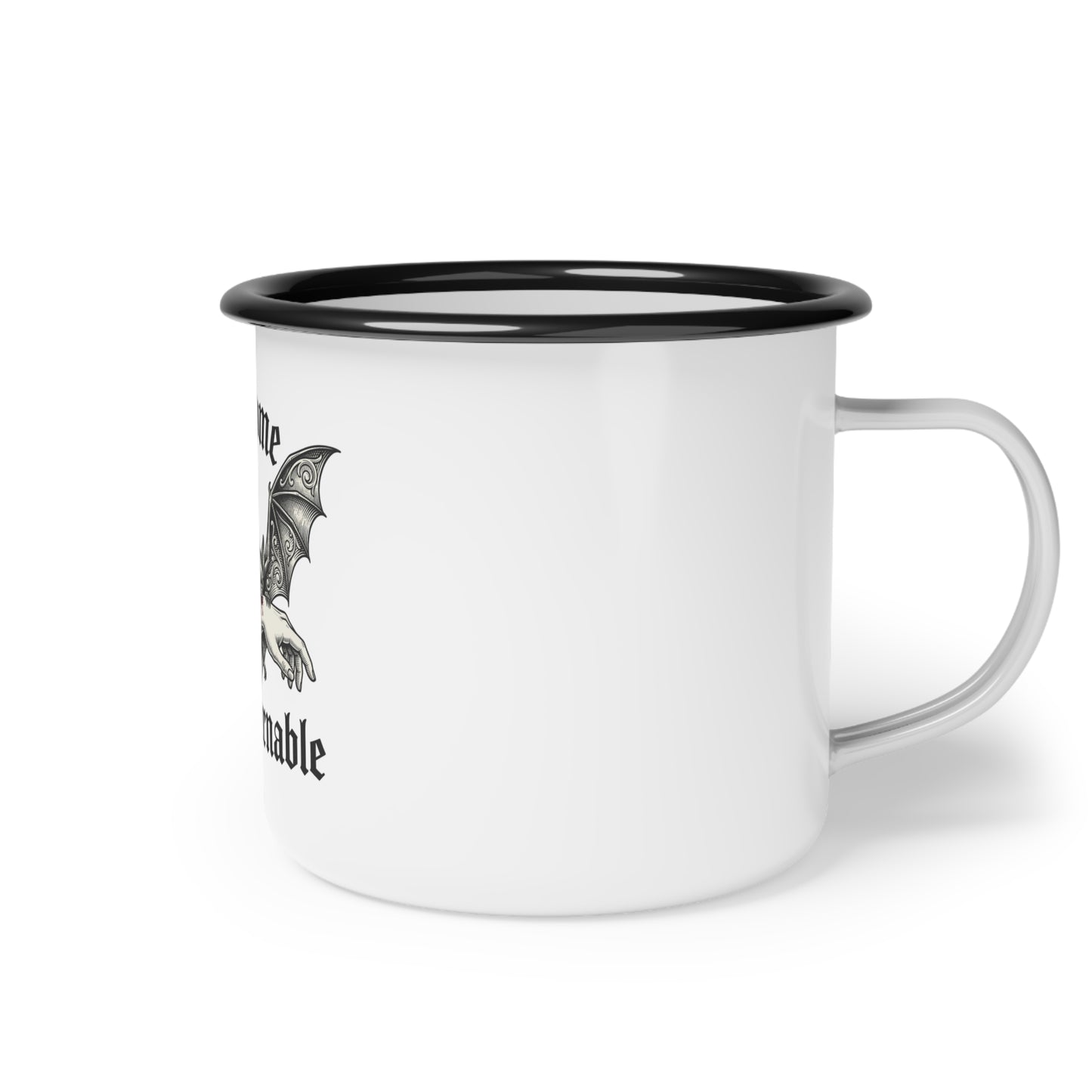 Enamel Camp Cup — Gothic Bat “become ungovernable” Camping Mug