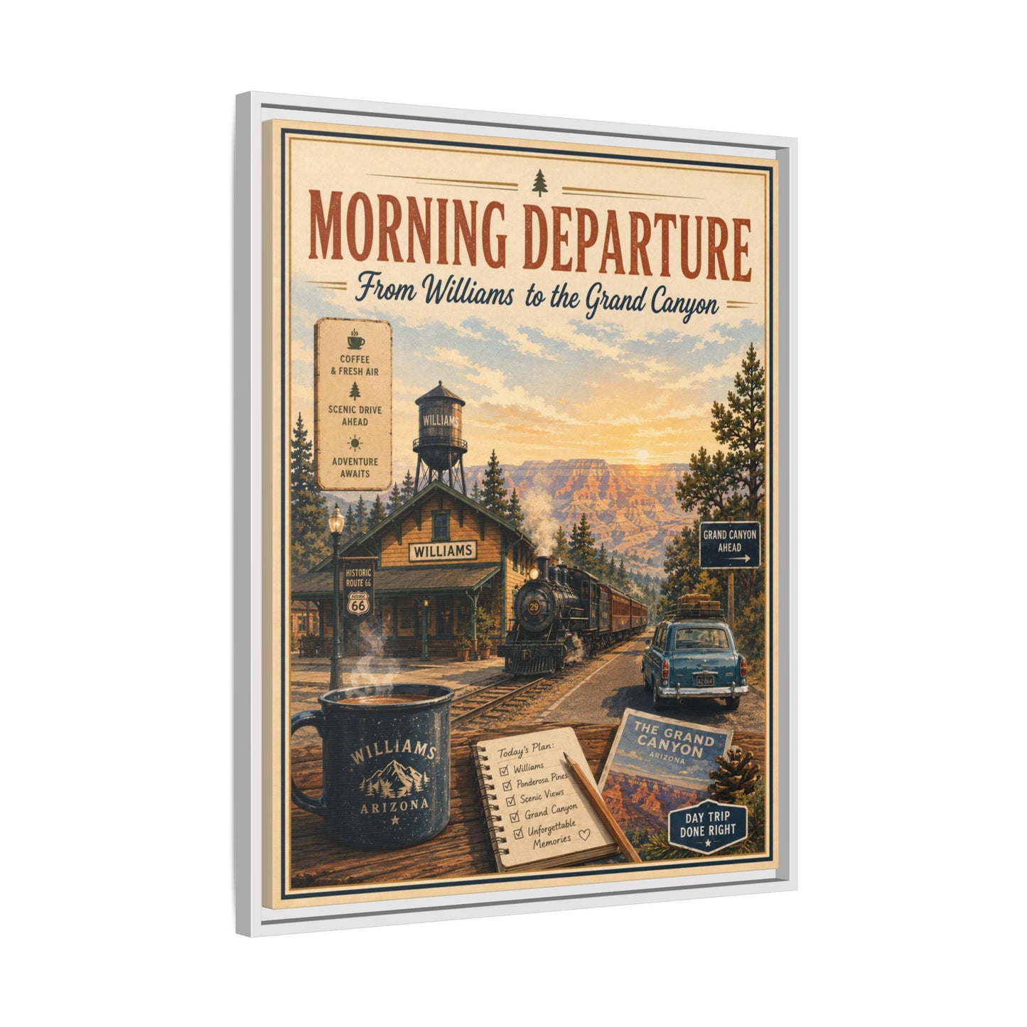 Morning Departure Framed Canvas Print — Vintage Grand Canyon Travel Poster